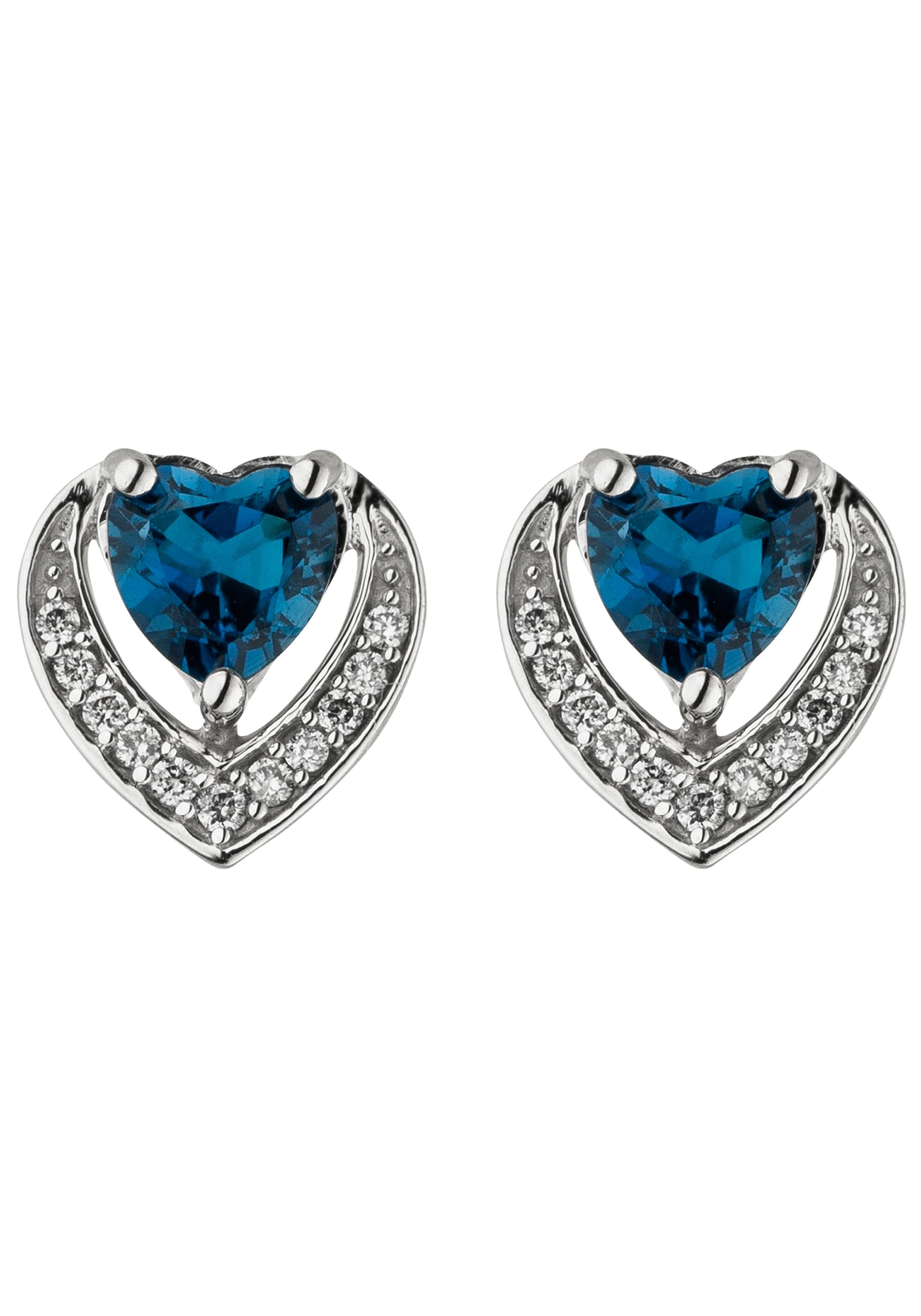 JOBO Paar Ohrstecker »Herz-Ohrringe mit Blautopas und 22 Diamanten« 585 Weißgold