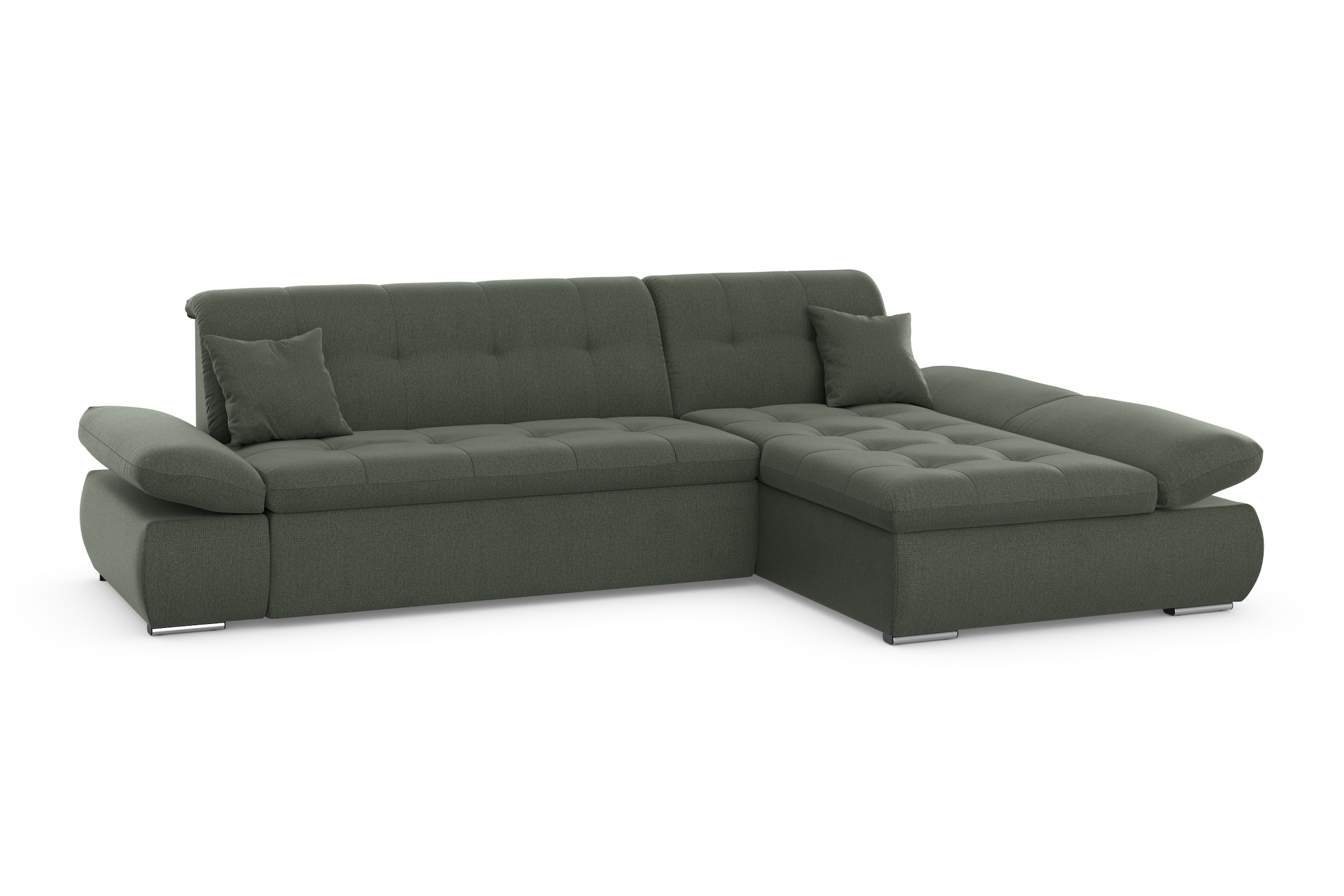DOMO collection Ecksofa »Moric, L-Form, XXL-Sofa - Breite 300cm«, wahlweise mit Bettfunktion und Armteilverstellung, dunkelgrün