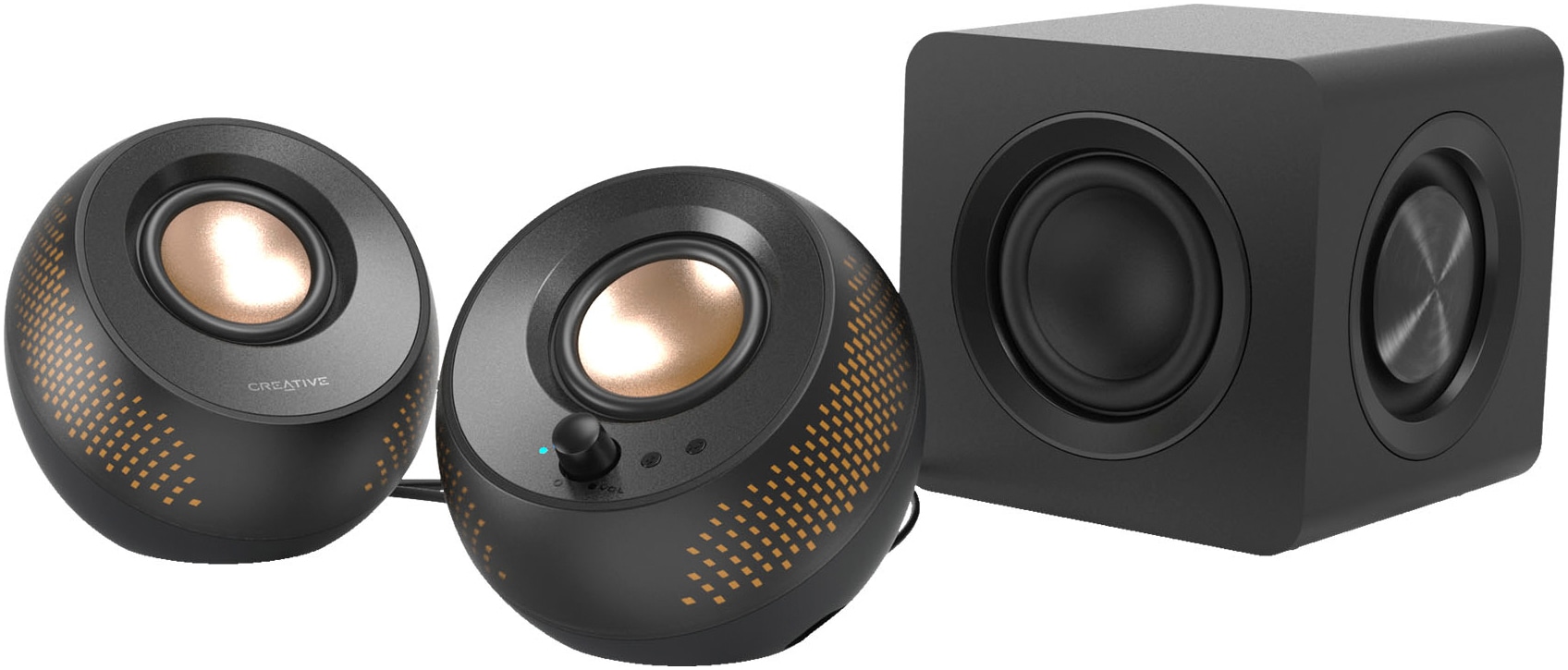 Creative 2.1 Soundsystem »Pebble X Plus 2.1 USB-C Lautsprecher, Bluetooth 5.3, RGB-Beleuchtung«, kabelloses Streaming, Computerlautsprecher mit Subwoofer