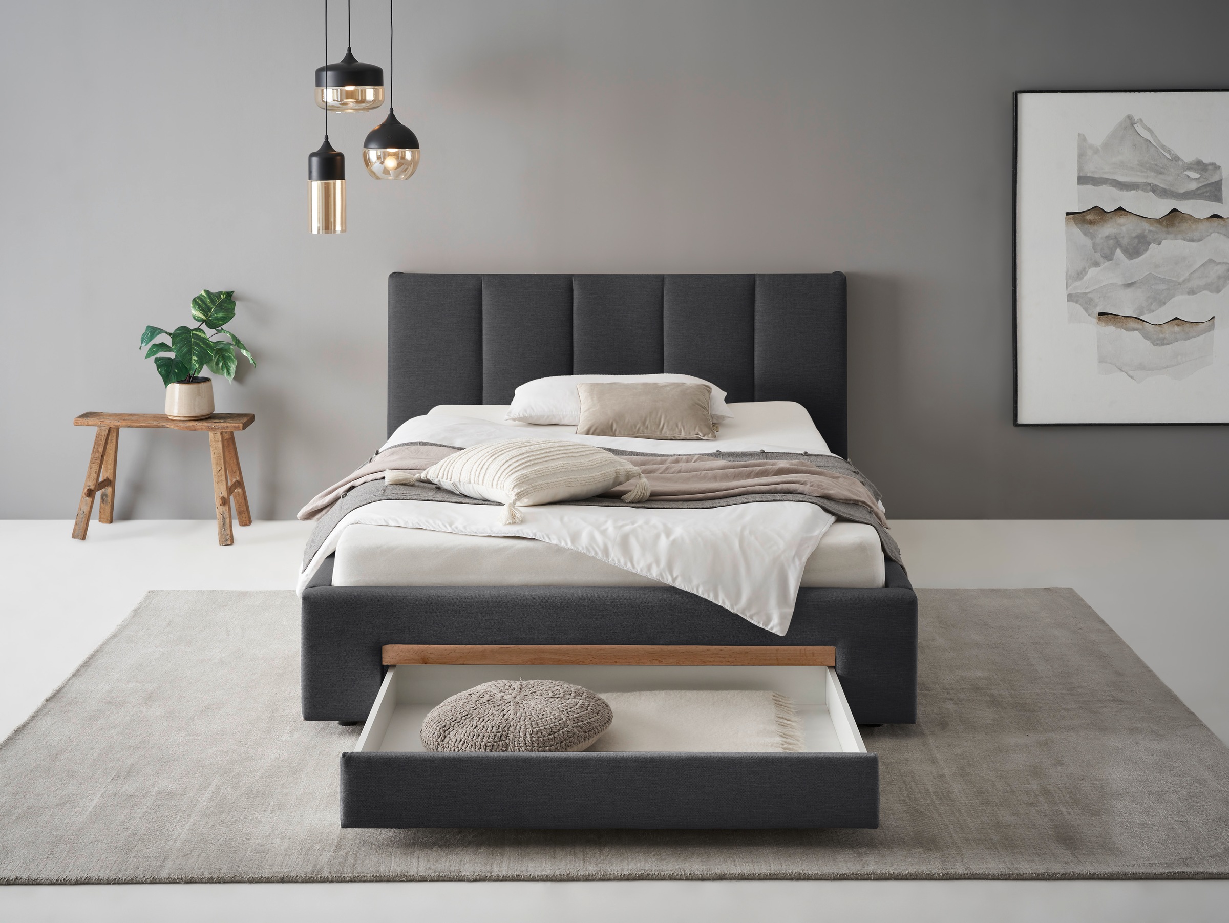 INOSIGN Polsterbett »CiTY/GiRON, Bettgestell mit Bettkasten, gepolstertes Stauraumbett«, mit Hundebett oder Stauraumschublade, Bezug Cord-oder Leinenoptik