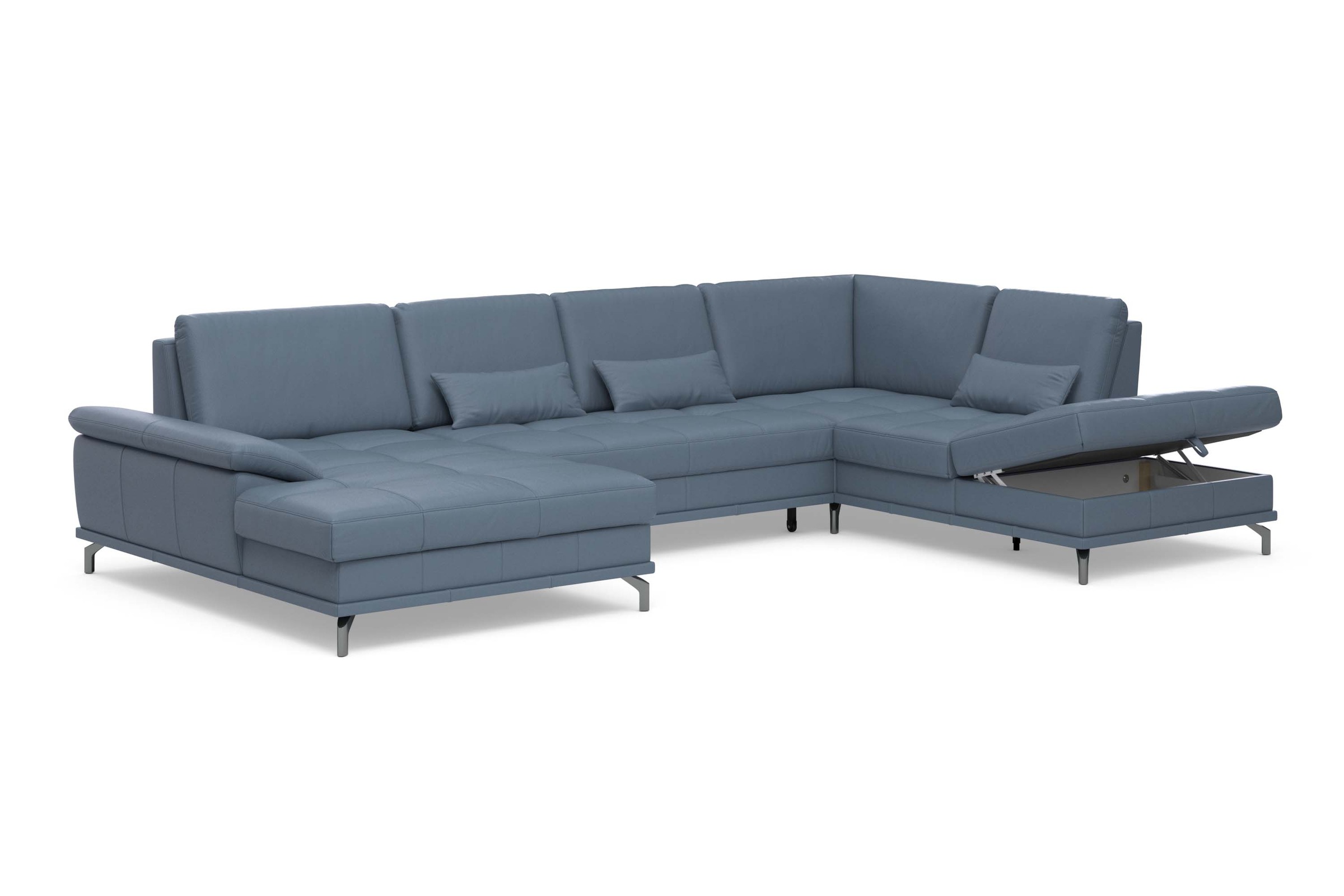 Places of Style Wohnlandschaft »Costello U-Form, mit Sitztiefenverstellung, Armteilverstellung und«, 3 Nierenkissen, optional Bettfunktion und Bettkasten