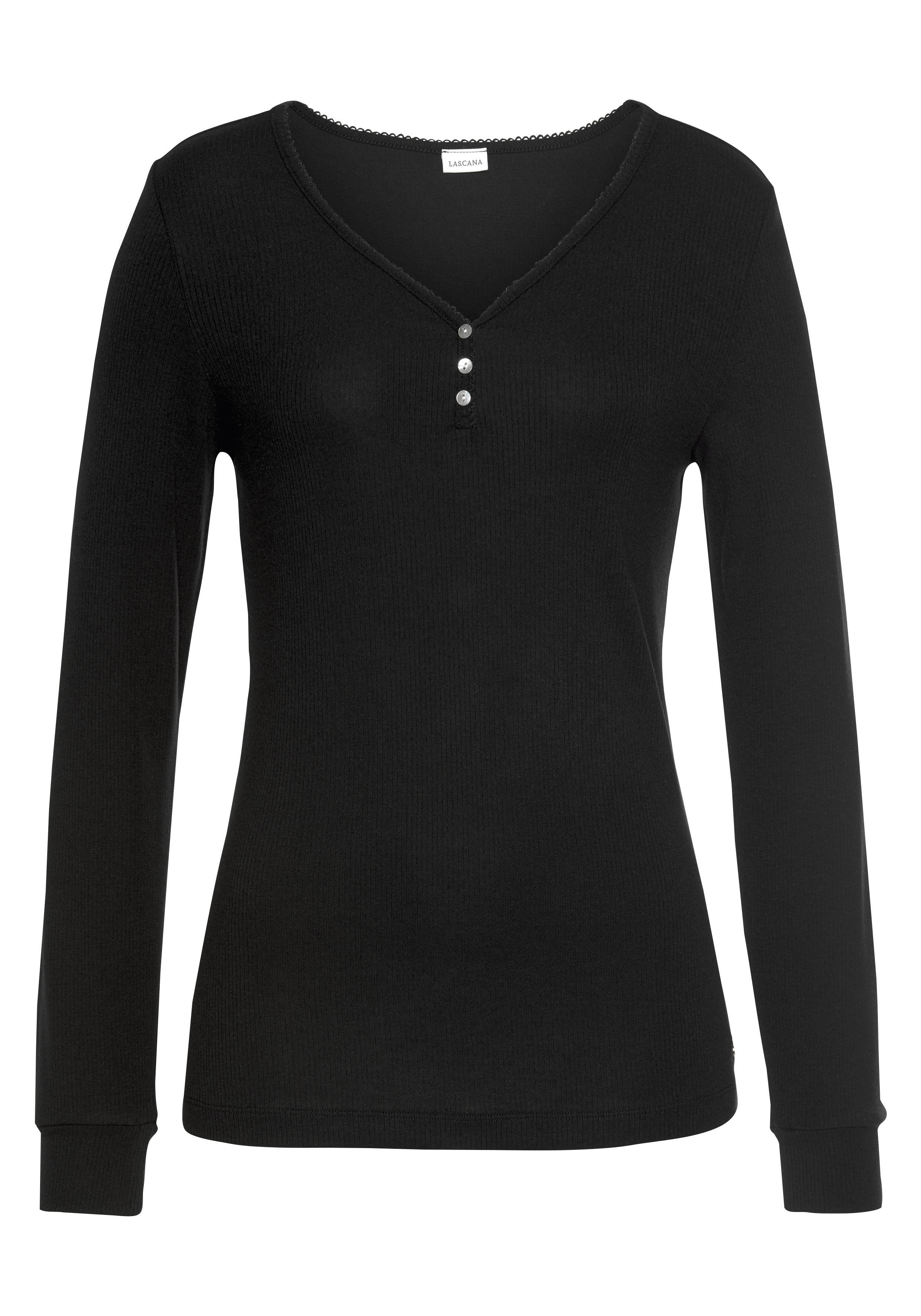 Thumbnail - LASCANA Pyjama, (2 tlg.), mit geripptem Langarmshirt