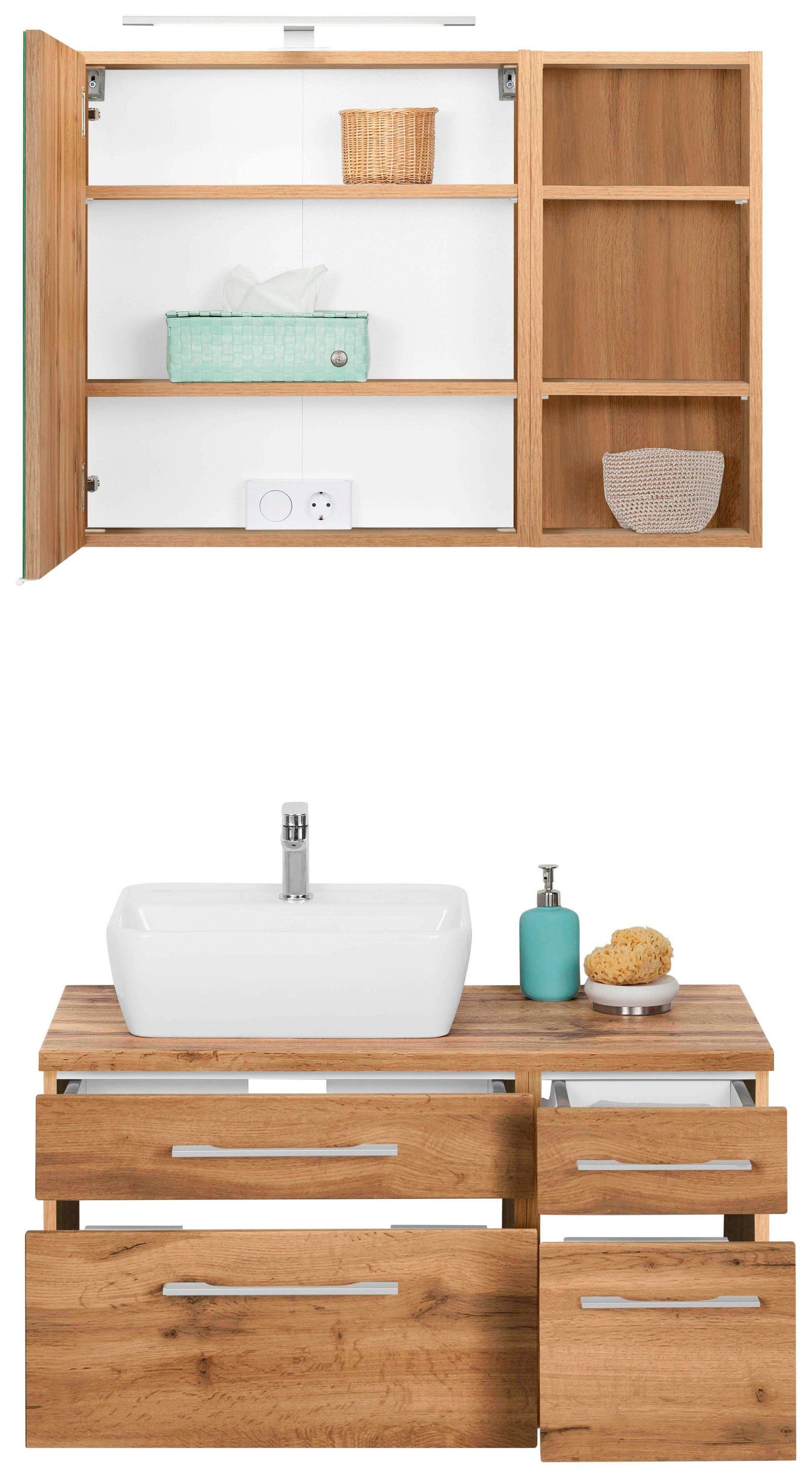 welltime Badmöbel-Set "Davos" 3 Stk. tlg. Breite 50 cm, mit eckigem Waschbe günstig online kaufen