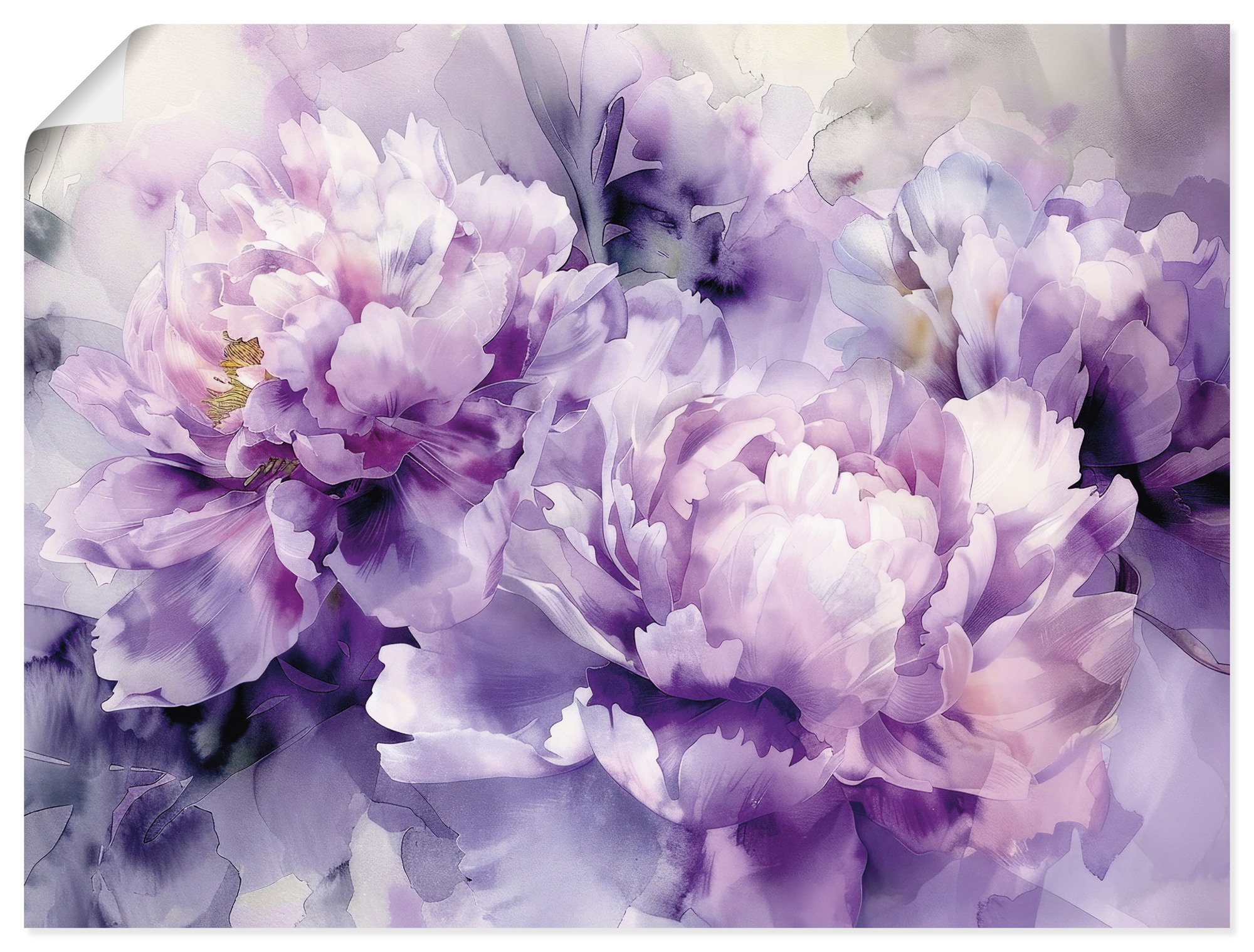 Artland Wandbild "Lila Farbene Pfingstrosen Aquarell" Blumenbilder 1 Stk. tlg. als Alubild, Leinwandbild, Poster, Wandaufkleber in verschied. Größen