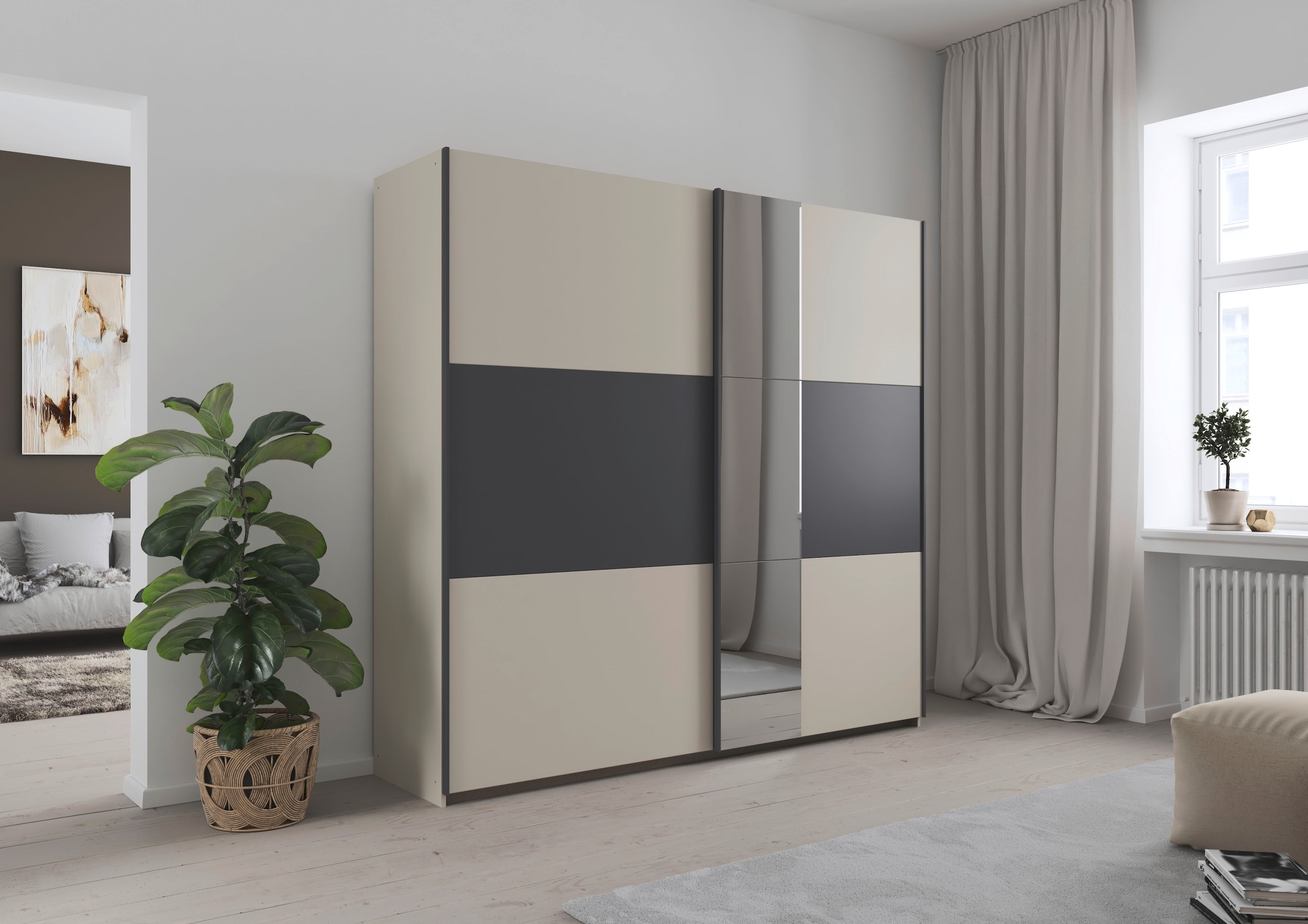 rauch Schwebetürenschrank »Kleiderschrank Schrank Garderobe Schlafzimmerschrank SAJO«, in 2 Breiten (218, 261 cm) optional mit Spiegel MADE IN GERMANY