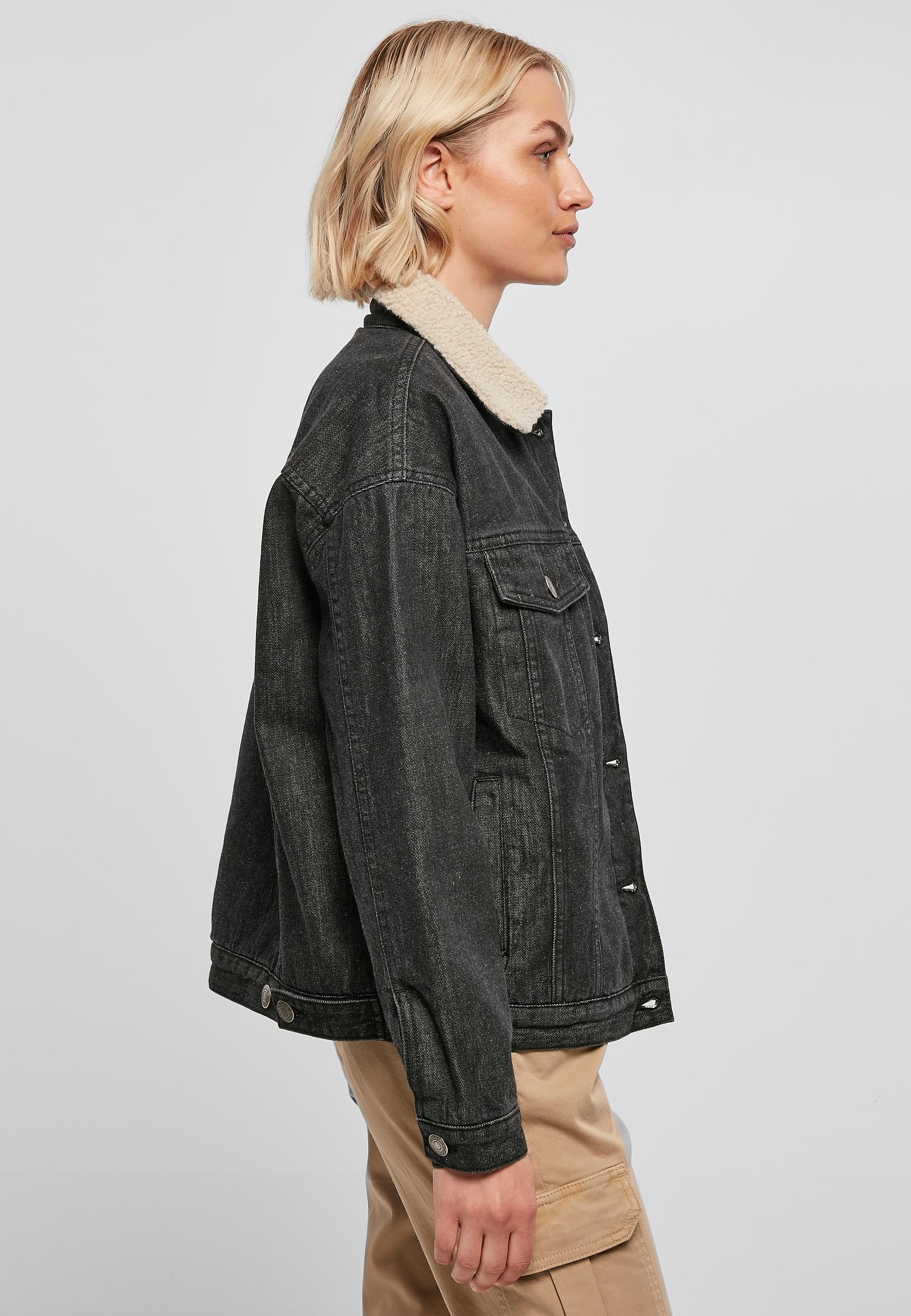 URBAN CLASSICS Jeansjacke »Urban Classics Damen Ladies Oversized Sherpa Denim Jacket«, (1 St.), ohne Kapuze