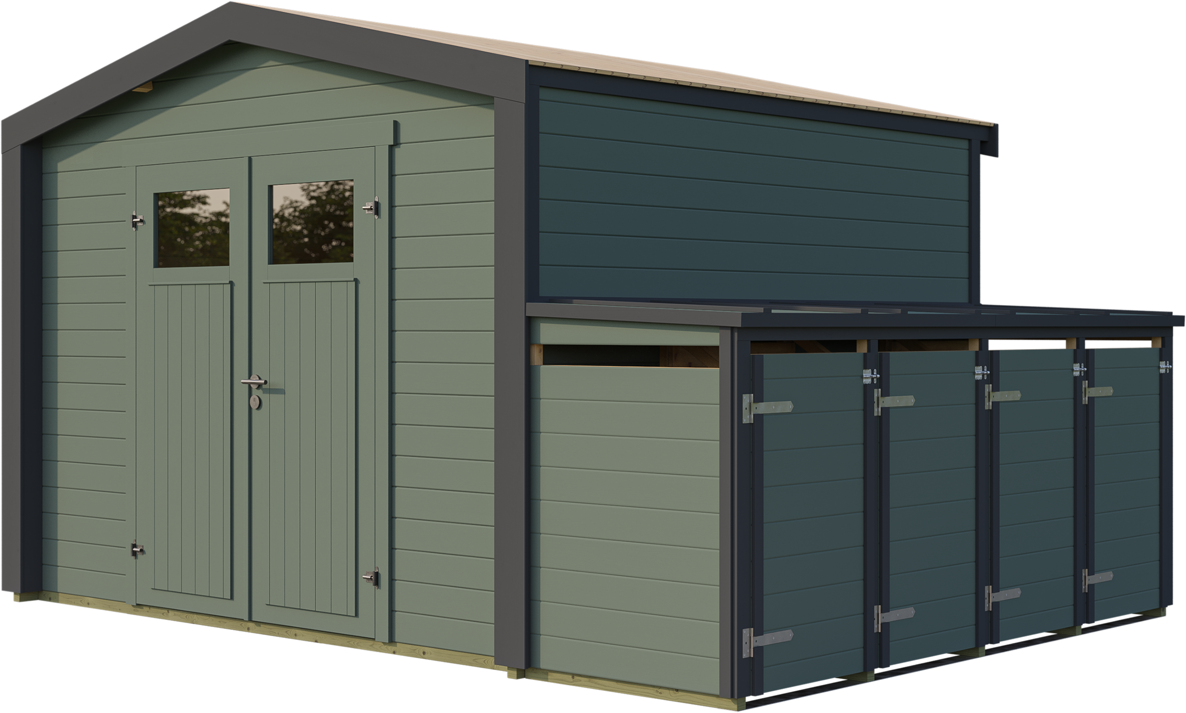 weka Gartenhaus »Killarney« Doppeltür, 1/4 verglast, inkl. 4er Mülltonnenbox