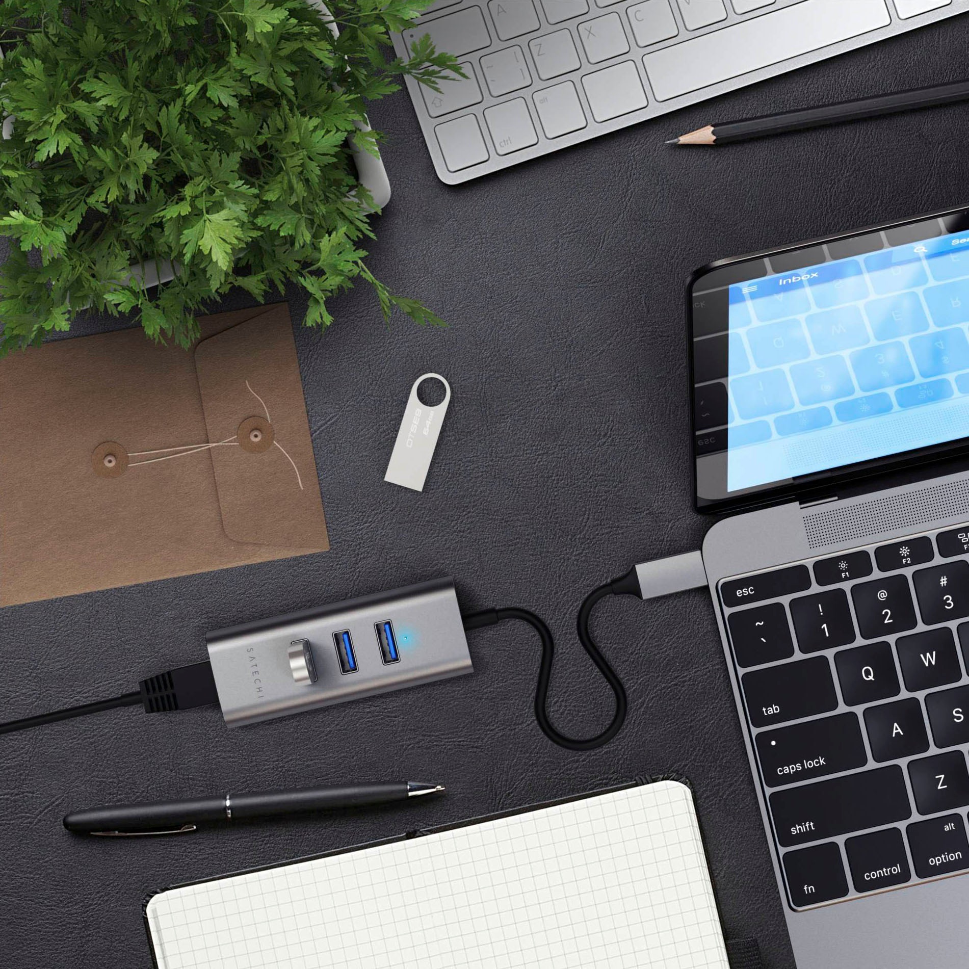 Satechi USB-Adapter »Type-C 2-in-1 3 Port USB laikmena 3.0 skaitytuvas & Ethernet« USB laikmena 3.0 Typ A zu USB laikmena Typ C
