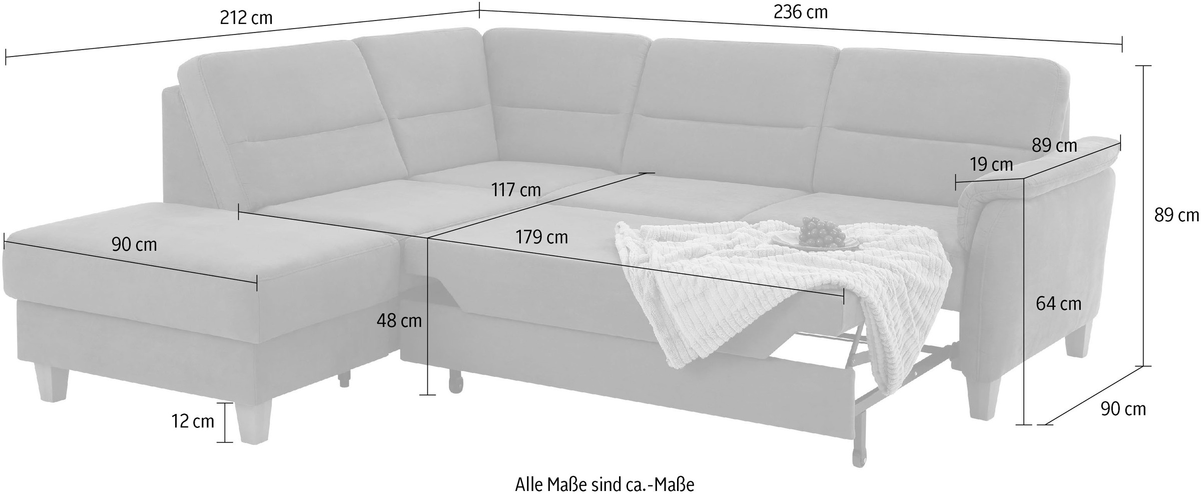 Home affaire Ecksofa »Palmera L-Form«, Federkern, wahlweise mit Bettfunktion und mit/ohne Stauraum