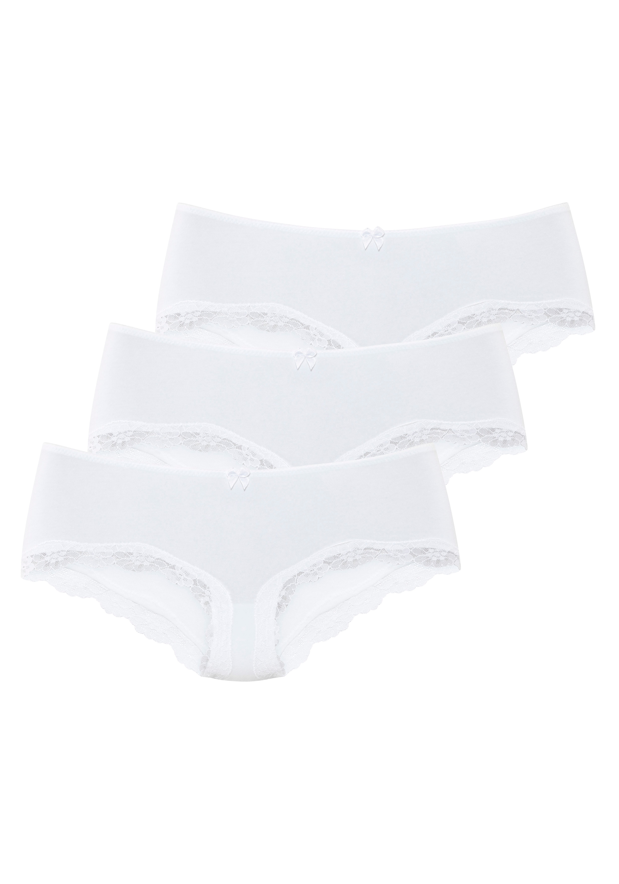 LASCANA Panty 3er-Pack, aus elastischer Baumwolle mit zarter Spitze
