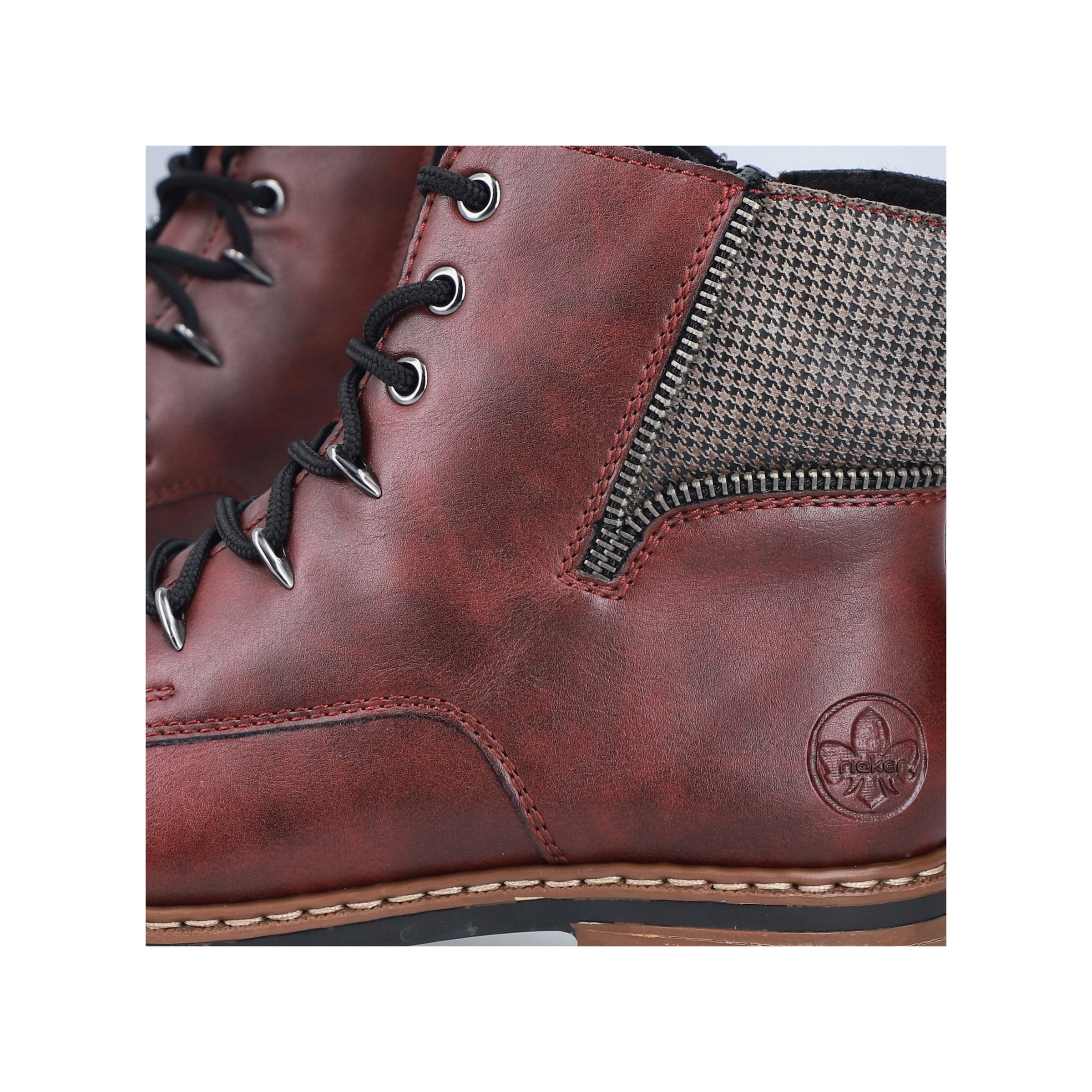 Rieker Schnürboots  mit Besatz in Pepita-Look