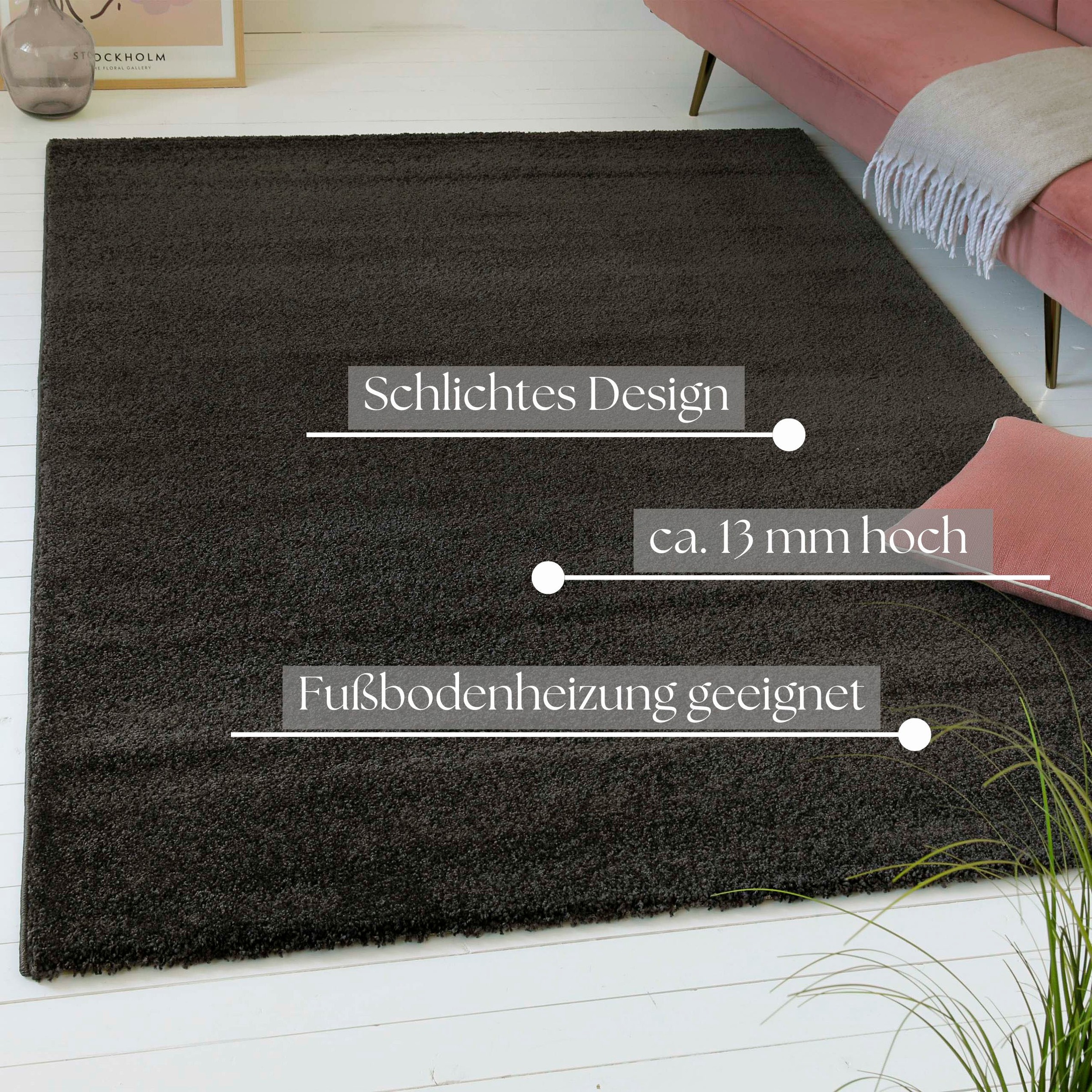 Teppich OTTO HOME "Chanley", grau (anthrazit), B:160cm H:13mm L:225cm, Polypropylen, Teppiche, Teppich, moderner dichter weicher zeitloser Kurzflorteppich, Wohnzimmer 3