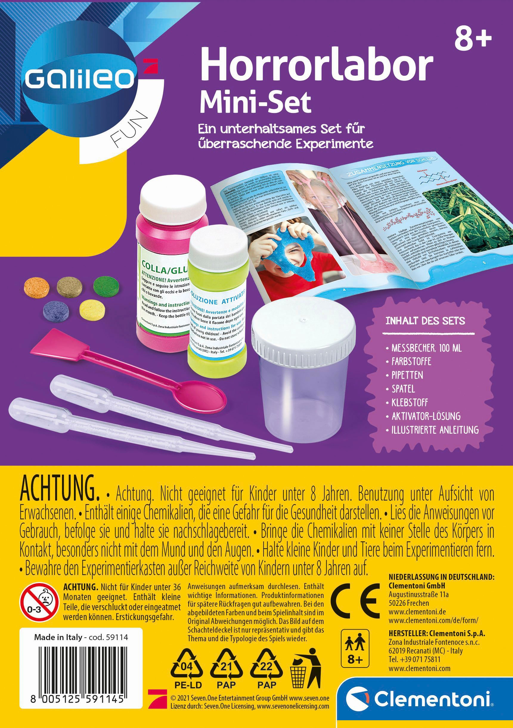 Clementoni® Experimentierkasten »Galileo, Horrorlabor Mini-Set«, Made in Europe