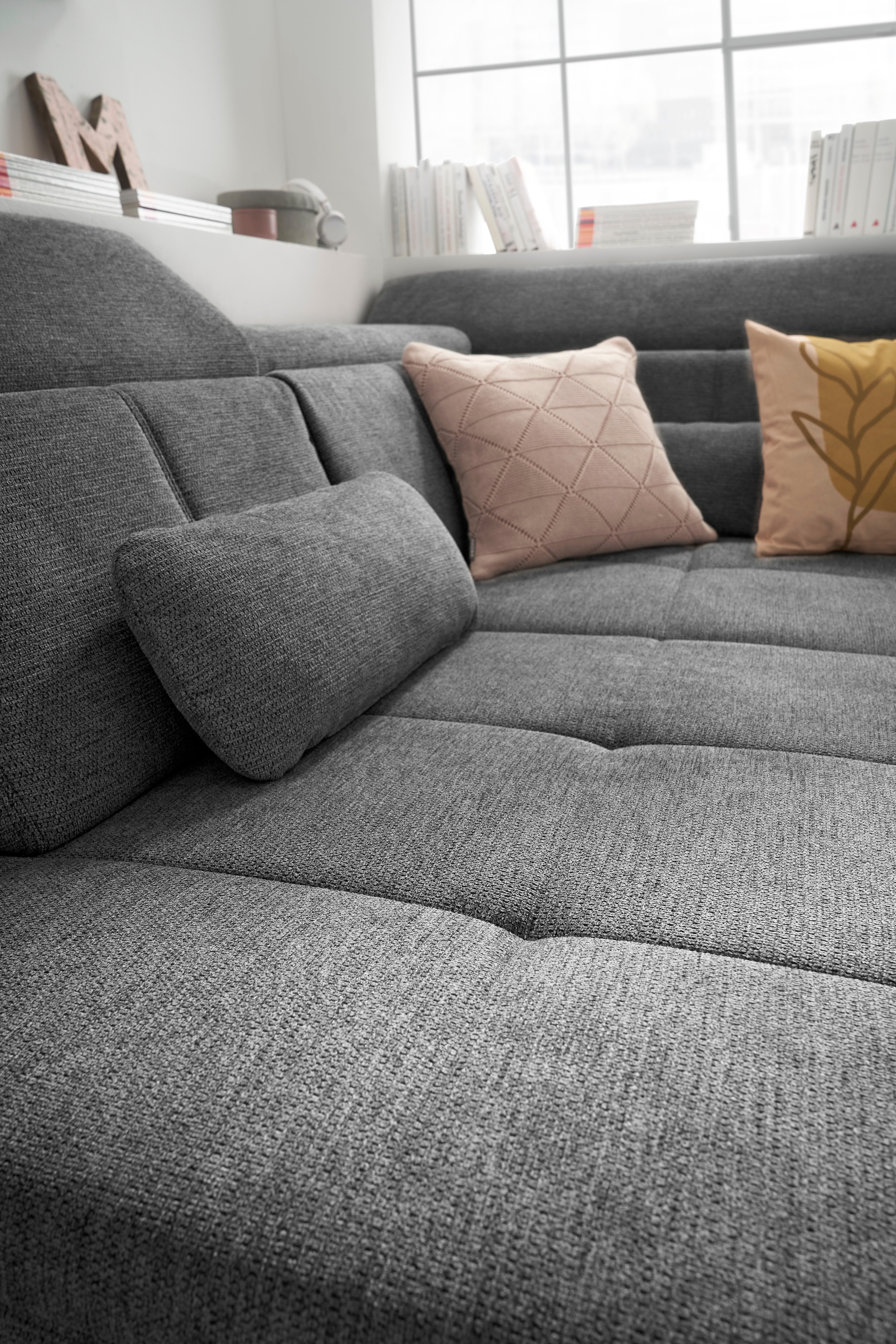 set one by Musterring Ecksofa »SO 3400 Sitzhöhe 47cm oder 49cm, Sitztiefe verstellbar, B/T 317/220 cm«, Kaltschaumpolsterung, Flachgewebe, whlw. mit Funktionen, Sitzhöhe 47