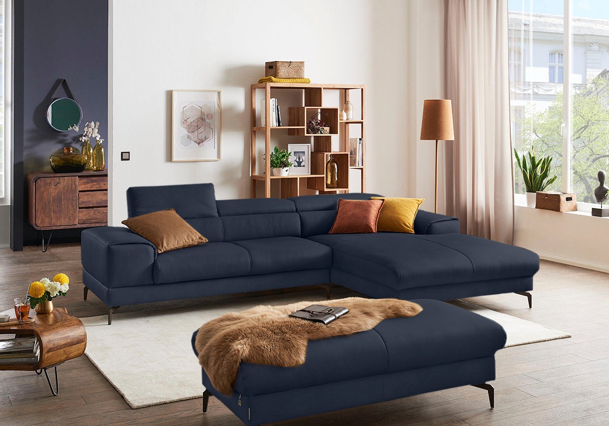 W.SCHILLIG Ecksofa »piedroo, Designsofa mit tollem Sitzkomfort, elegant und bequem, L-Form«, Kopfteilverstellung, wahlweise mit Sitztiefenverstellung, Breite 303cm