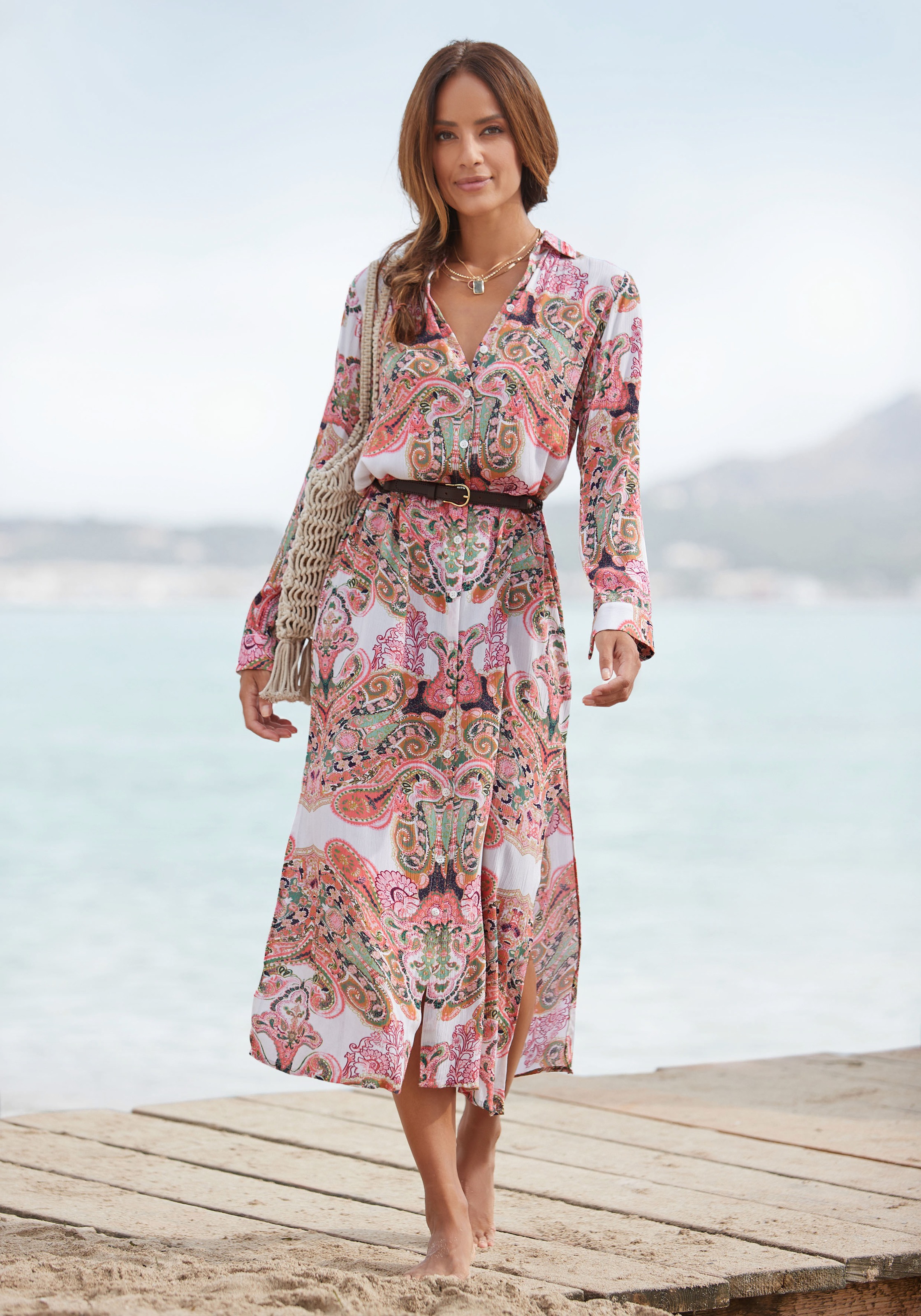 LASCANA Hemdblusenkleid "Cover-Up", Cover-Up, gekreppte Viskose, Maxikleid günstig online kaufen
