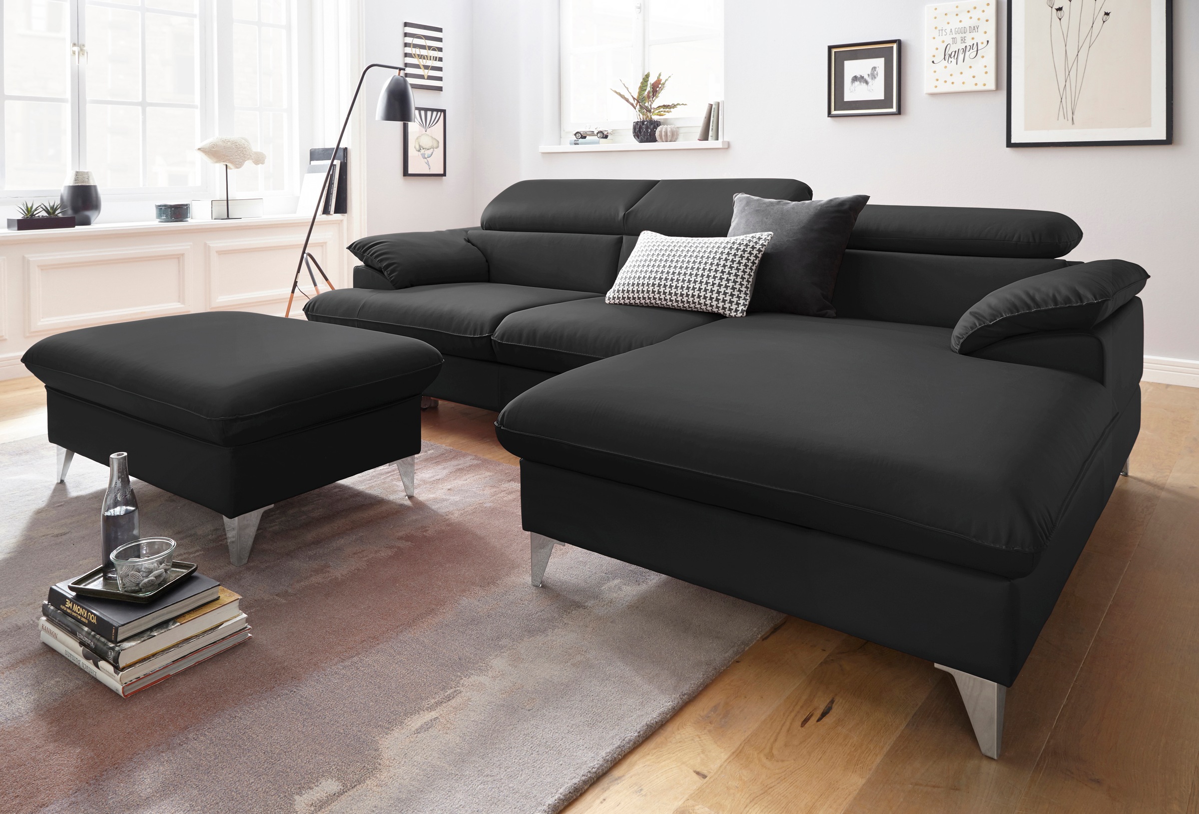 COTTA Polstergarnitur »Caluso L-Form«, (2 tlg.), Set bestehend aus: Ecksofa mit Kopfteilverstellung & Hocker