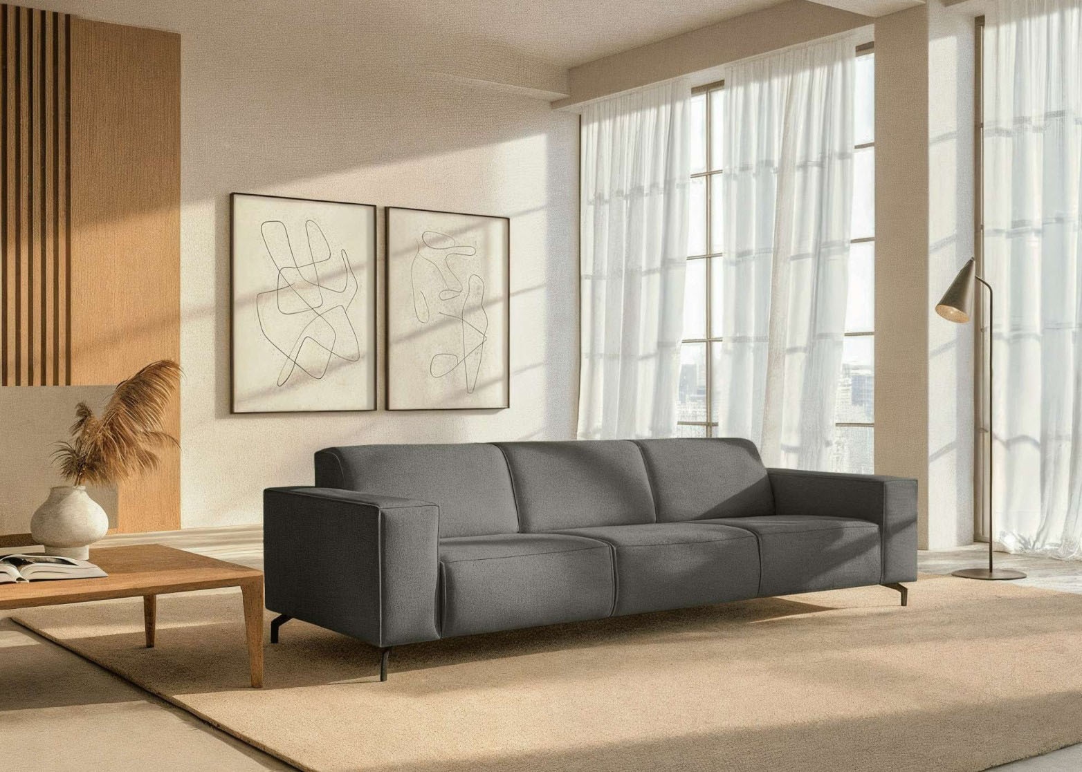 Home affaire 3-Sitzer "Lorcan 257 cm, weiches Sitzgefühl" mit schwarzen Met günstig online kaufen