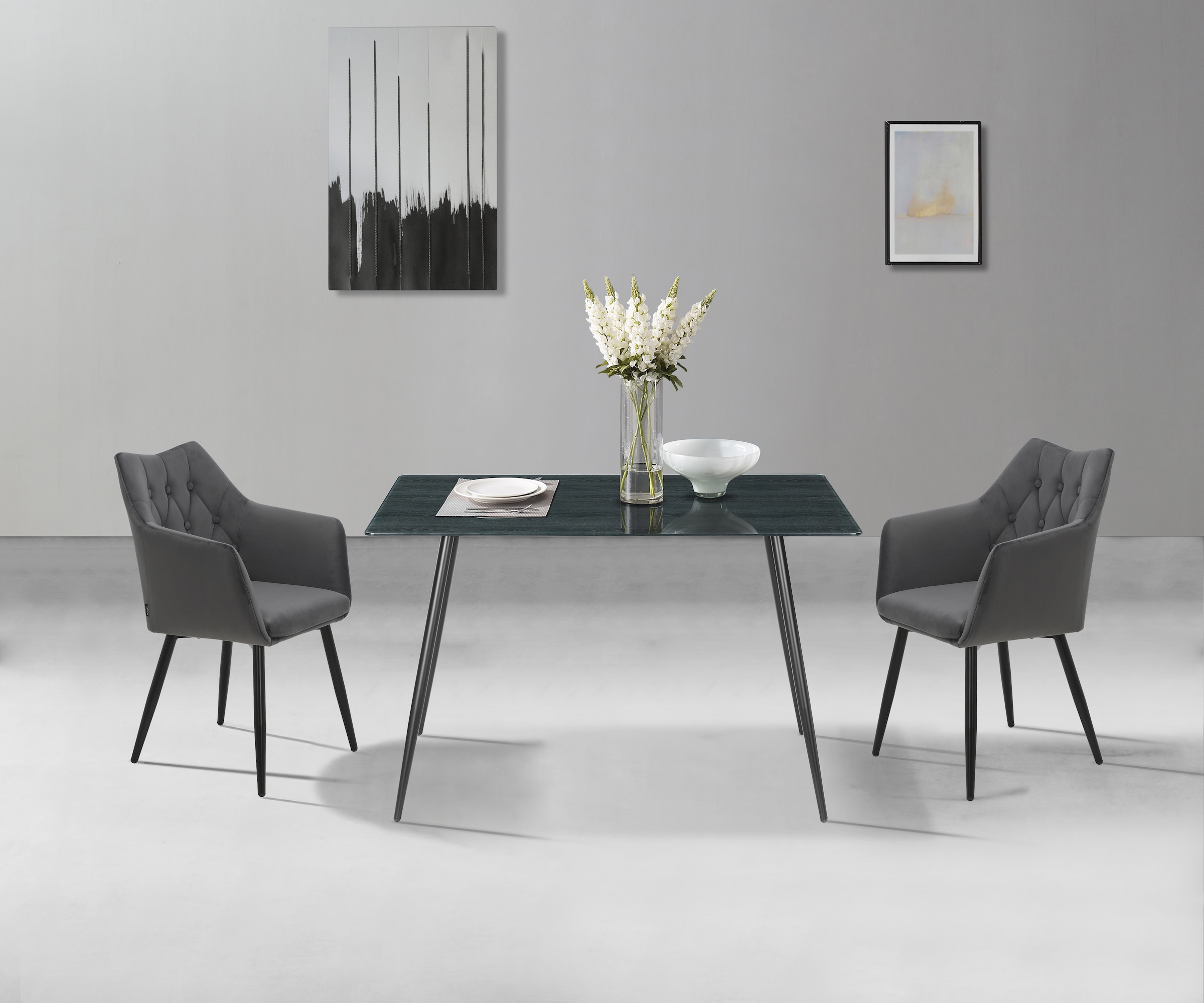 Home affaire Esszimmerstuhl »Alton Schalenstuhl, TOPSELLER!«, (Set), 2 St., Samtvelours, mit weichem Samtvelours, Armlehnstuhl mit attraktiver Knopfheftung
