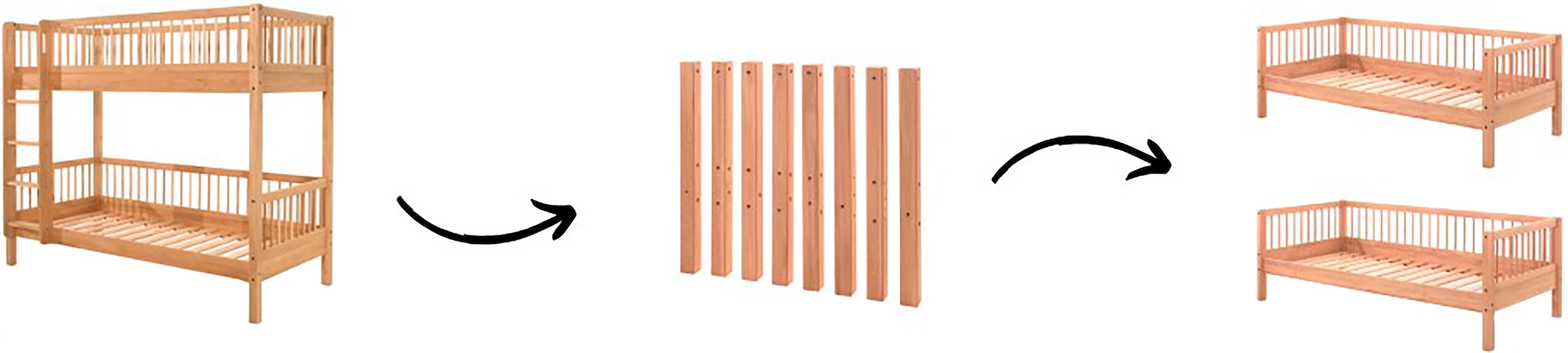 Home affaire Etagenbett »Forrest, rückbaubar zu 2 Einzelbetten, Made in Europe«, (B/H/T ca: 207,5x175,4x104,9 cm, wahlweise aus Eiche oder Buche), stabil und hochwertig gebaut, Ausf. geölt oder weiß