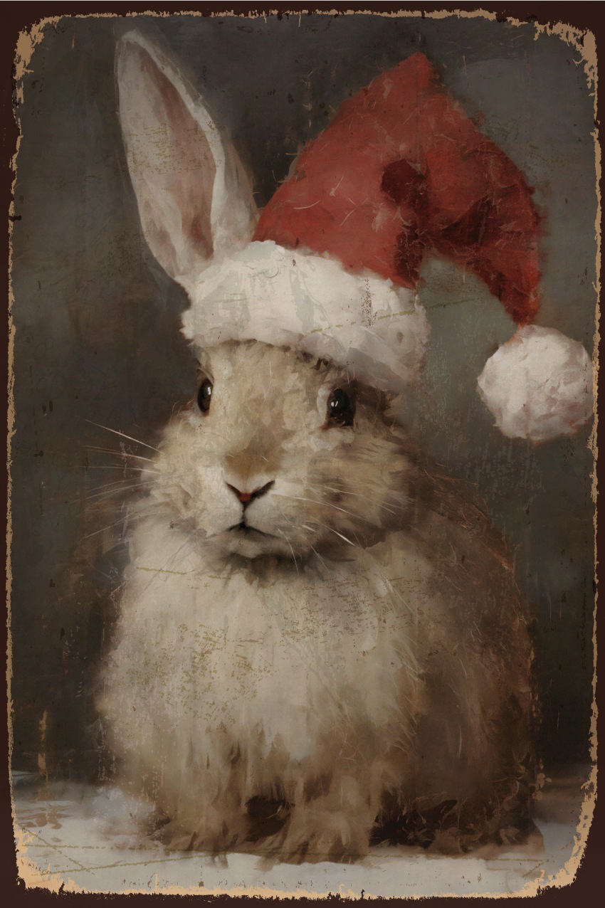 queence Metallbild »Stahlschild, Blechschild Hase mit Weihnachtsmütze« 1 Stk. tlg. Wanddeko Herbst Winterzeit 20x30 cm inkl. Lochbohrungen