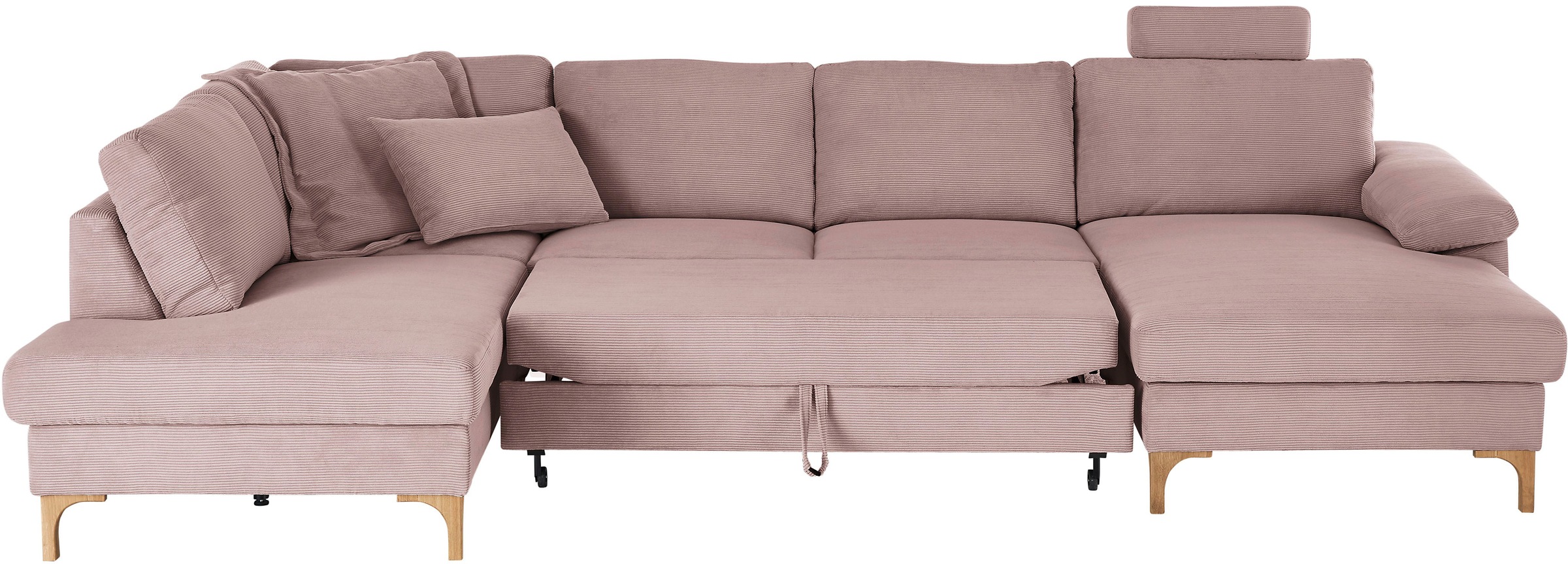 3C Candy Wohnlandschaft »Lecce, wahlweise PUR-Schaumstoff oder Tonnentaschenfederkern U-Form«, Bettkasten in Umbauecke und Longchair, sowie Querschläfer im 2-Sitzer
