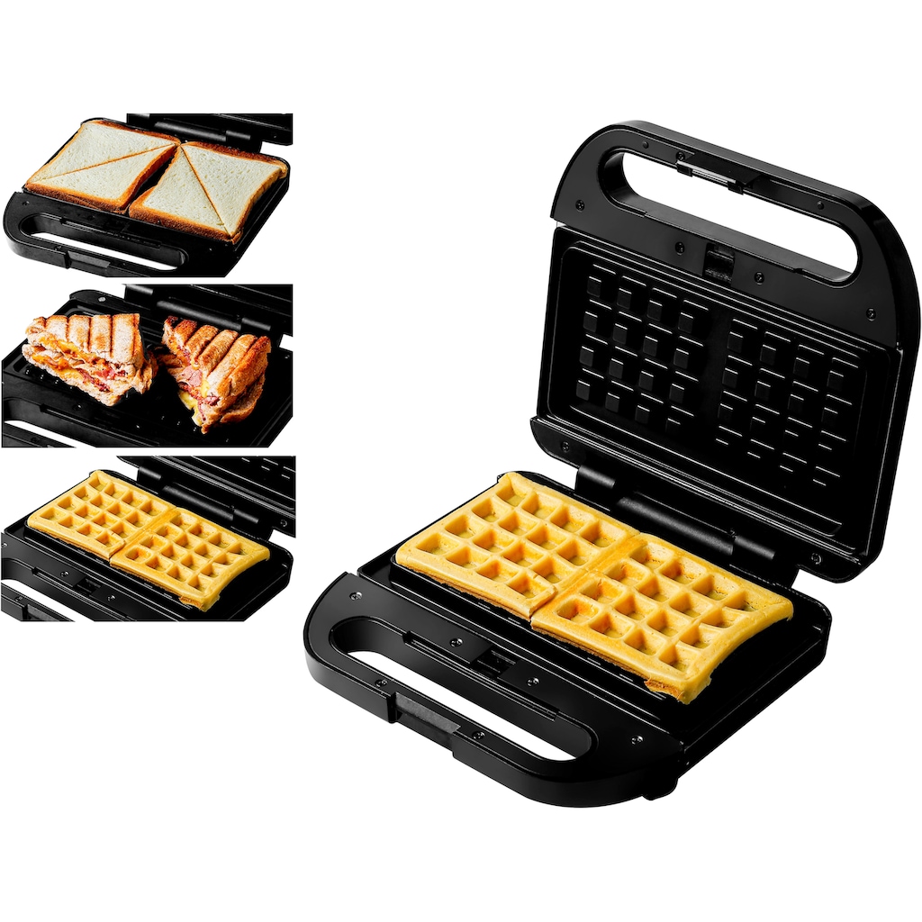 Hanseatic Waffeleisen »HWM750BD 3-in-1-Sandwichmaker, Waffeleisen & Kontaktgrill«, 750 W, antihaftbeschichtete, abnehmbare Platten