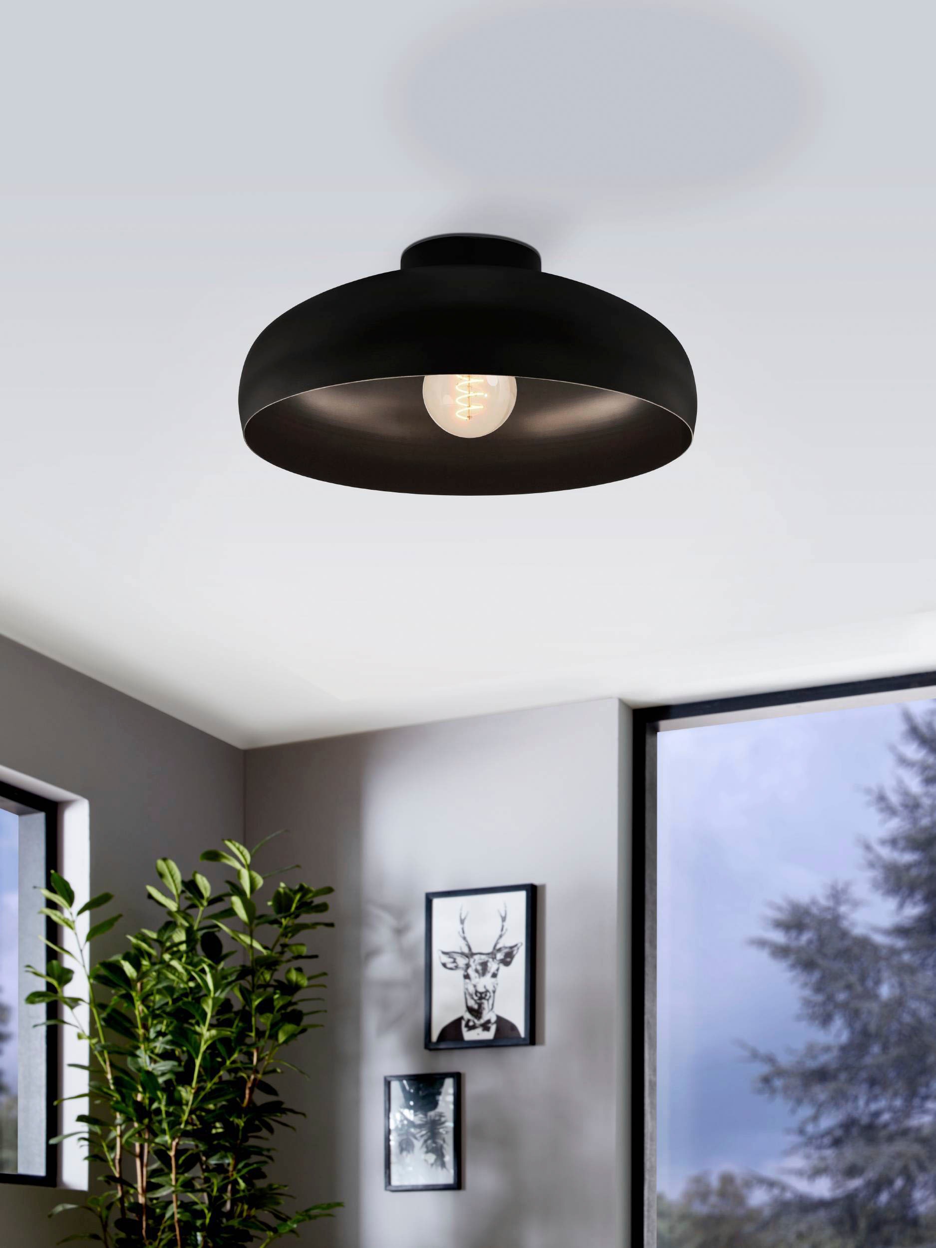 EGLO Deckenleuchte »MOGANO«, 1 flammig, Leuchtmittel E27 | ohne Leuchtmittel, Deckenleuchte Industrial, schwarz, aus Metall, Retro, E27, Ø 40 cm