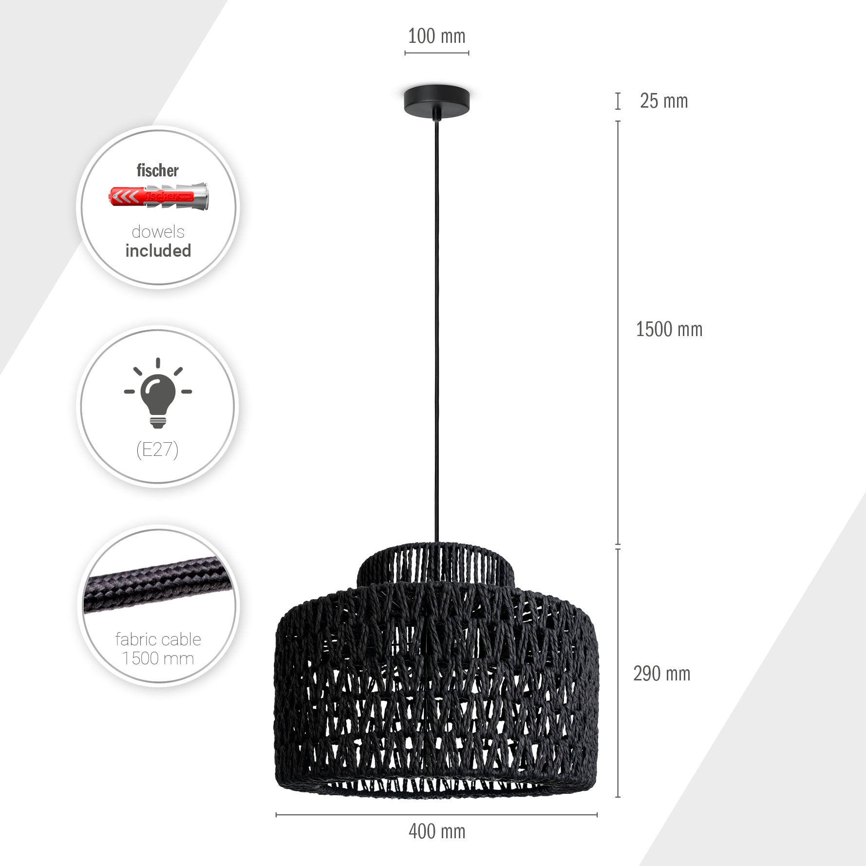 Paco Home Pendelleuchte »HUGO PD1«, 1 flammig, Leuchtmittel E27 | ohne Leuchtmittel