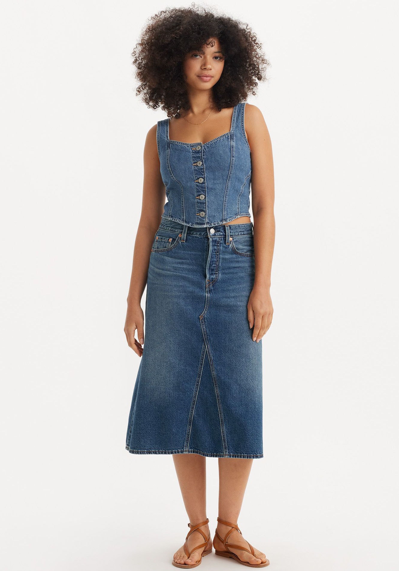 Levi's® Jeansrock »HR A LINE DECON SKIRT«, in trendy Midi-Länge mit ausgefranster Kante