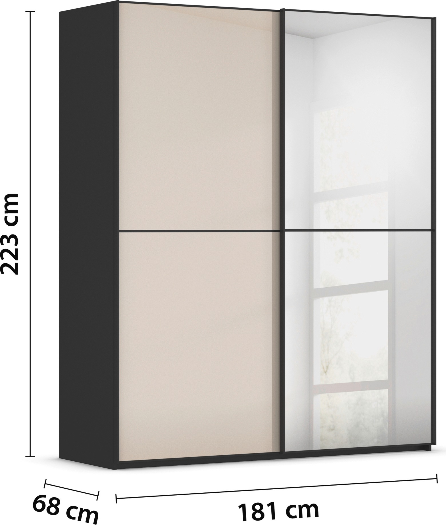 rauch Schwebetürenschrank »Kleiderschrank Schrank Garderobe Schlafzimmerschrank SCALE-DUO«, edle zweigeteilte Türen Spiegel/Glas-Mix 3 Zierleisten MADE IN GERMANY