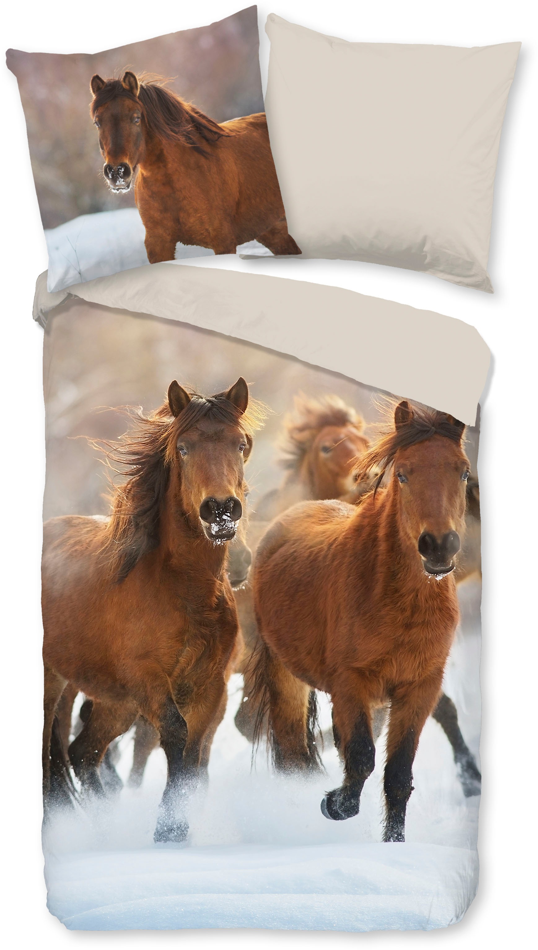 good morning Kinderbettwäsche "Ponies" 2 Stk. tlg. Biber, 135x200, Winter, günstig online kaufen