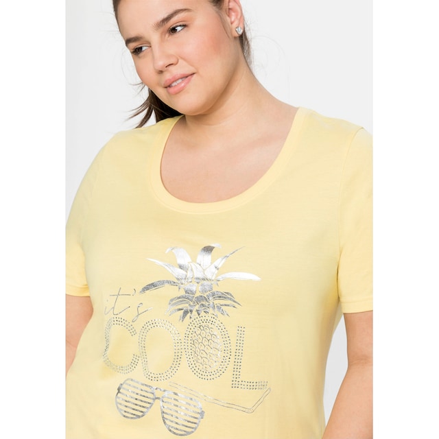 Sheego T-Shirt »Große Größen«, mit schimmerndem Frontdruck und  Glitzersteinen online kaufen | BAUR