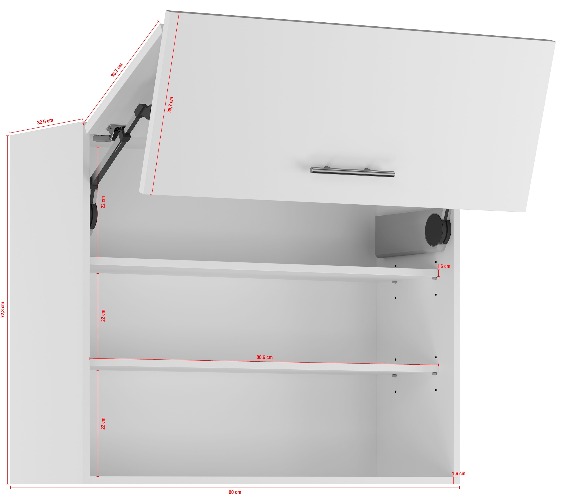 IMPULS KÜCHEN Faltlifthängeschrank »"Prag und Valencia", Breite/Höhe: 90/72,3 cm«, vormontiert, mit Soft-Close, mit Falt-Lifttür bestehend aus 2 Fronten