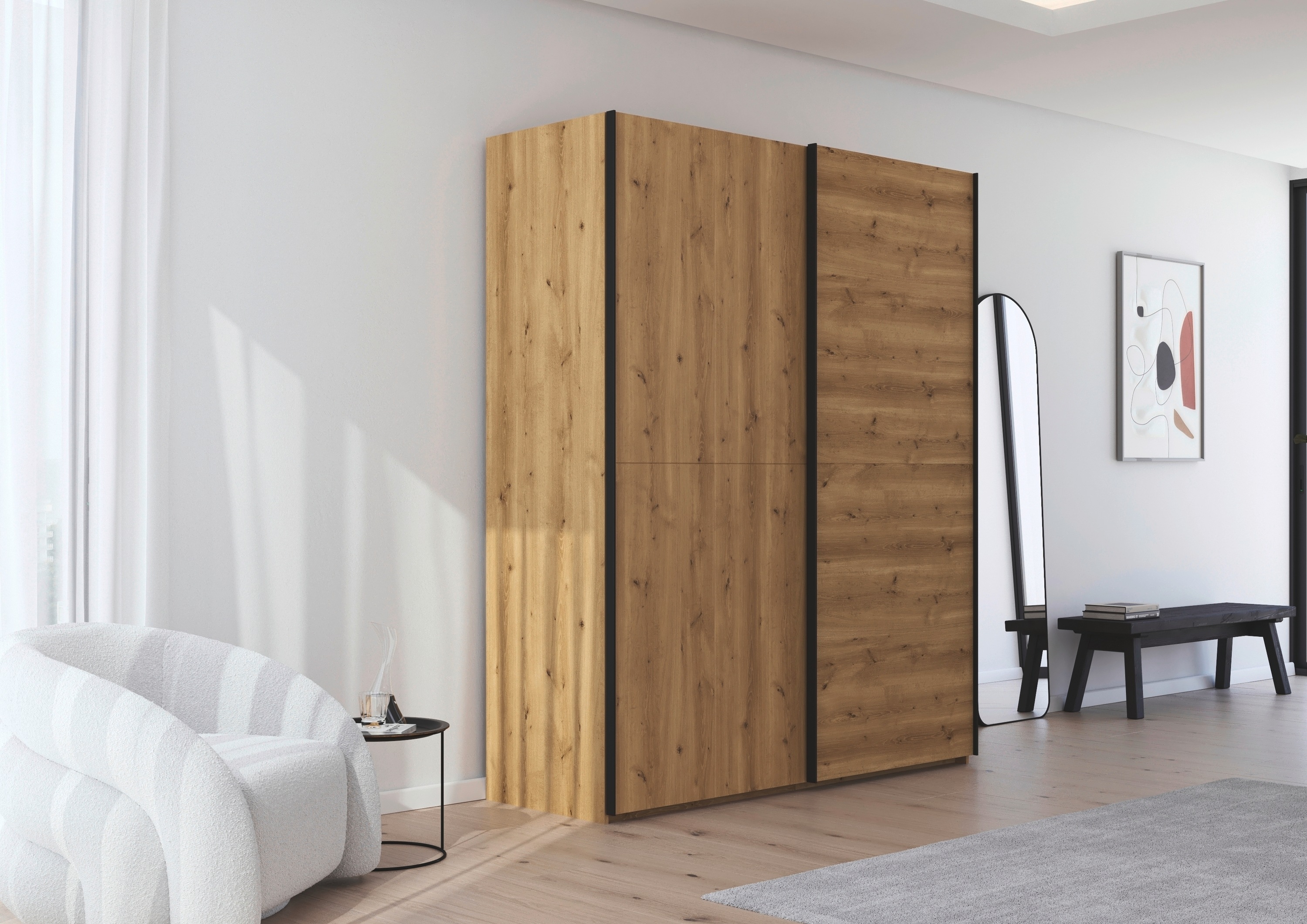 Thumbnail - rauch Schwebetürenschrank "Kleiderschrank Schrank Garderobe Schlafzimmerschrank SCALE-WOOD", senkrecht geteilte Türen in...