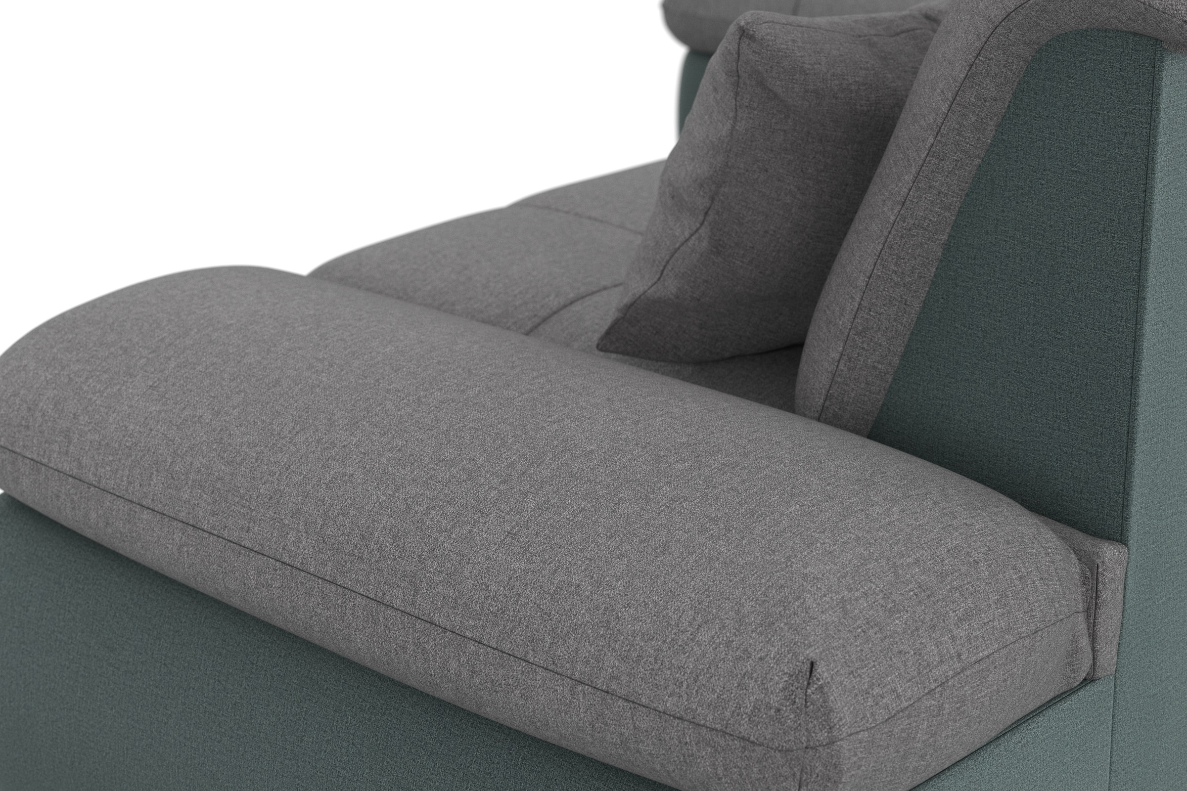DOMO collection Ecksofa »Moric, L-Form, XXL-Sofa - Breite 300cm«, wahlweise mit Bettfunktion und Armteilverstellung, eibsblau-grau