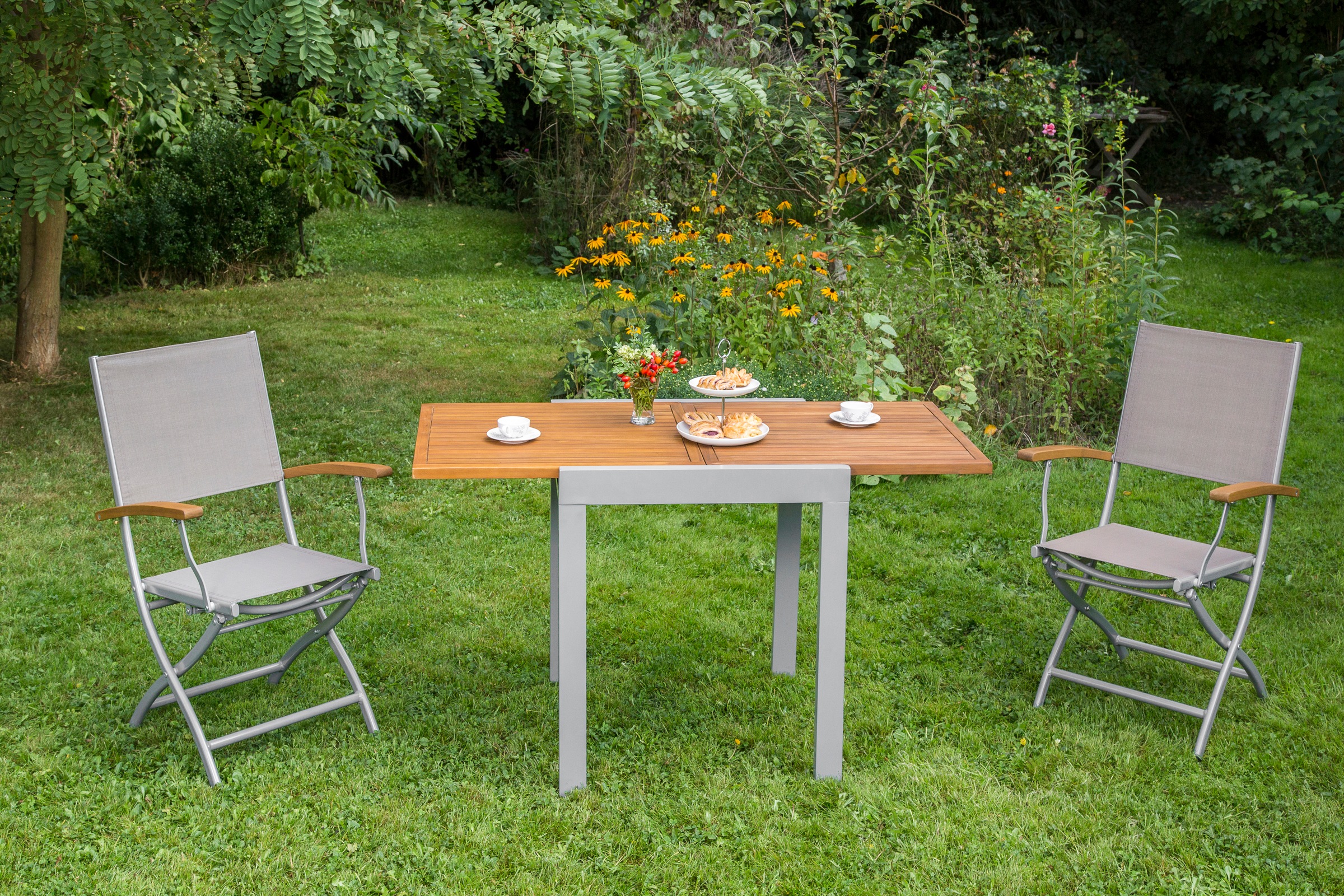 MERXX Balkonset "Naxos" Set, 3 Stk. tlg. mit ausziehbaren Tisch (65/130x65 günstig online kaufen