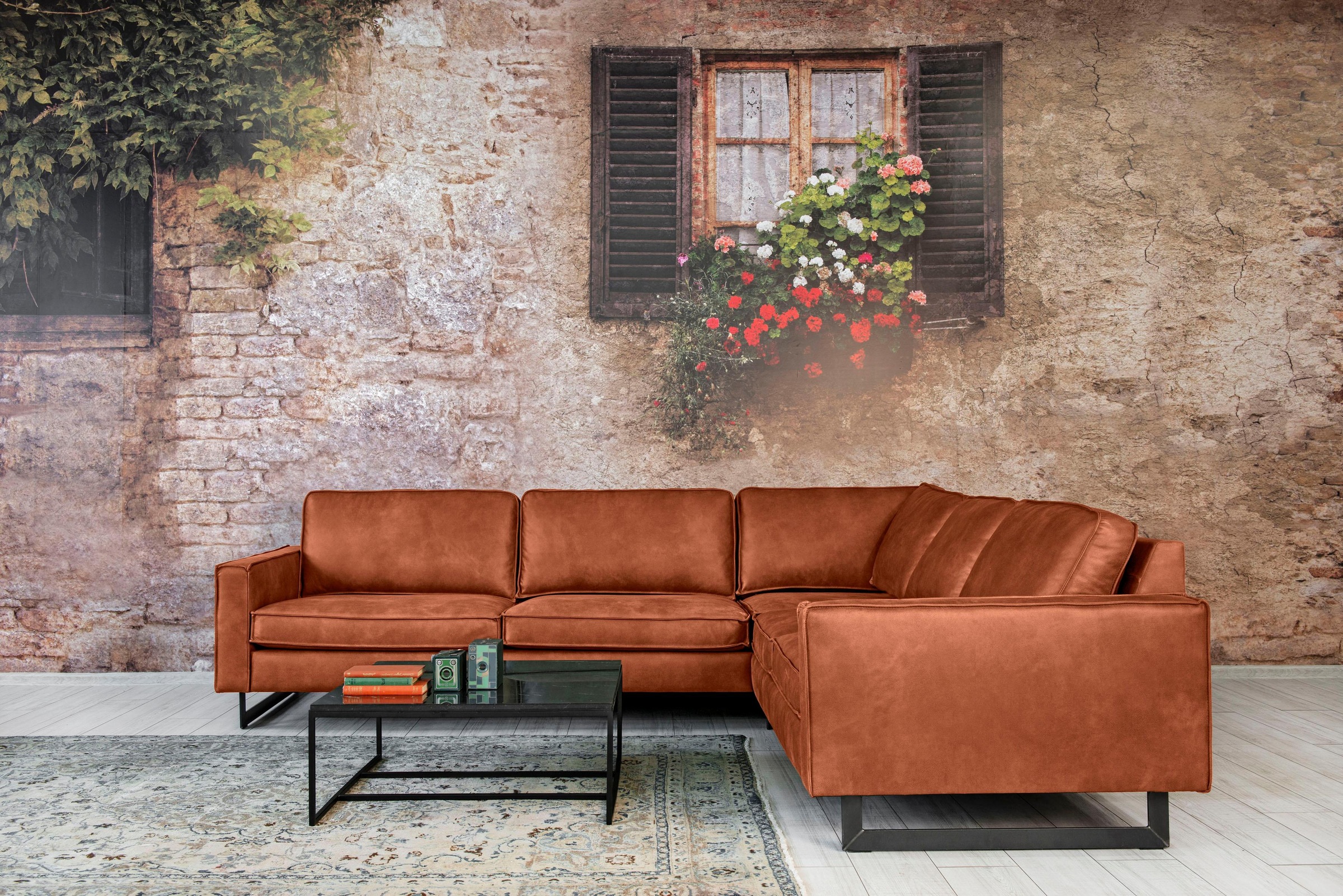 Places of Style Ecksofa »Pinto, 250/290 cm, langer Schenkel, XXL, Ottomane«, Cord, Feincord, Luxus-Microfaser Leder und Chenille