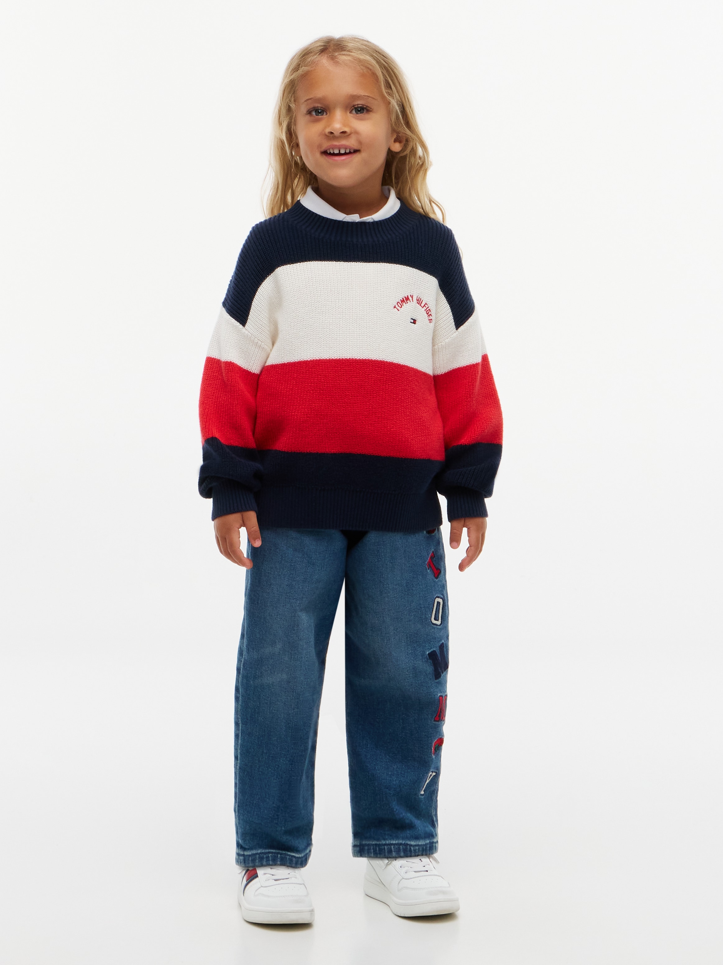 Tommy Hilfiger Strickpullover Rundhalsausschnitt, reine Baumwolle, für Kinder