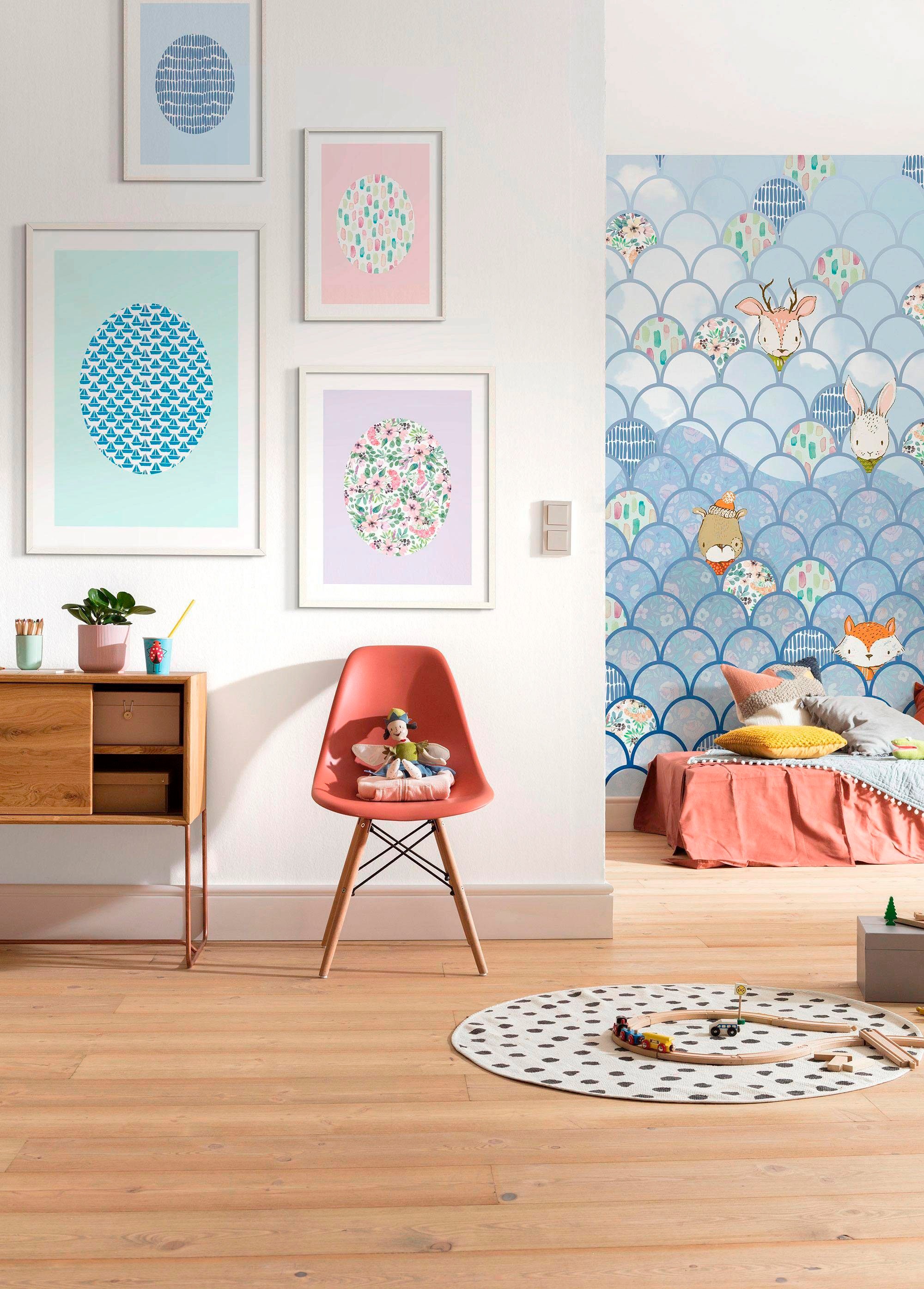 Komar Poster »Shelly Patterns Aqua«, Formen-Kunst, (1 St.), Kinderzimmer, Schlafzimmer, Wohnzimmer
