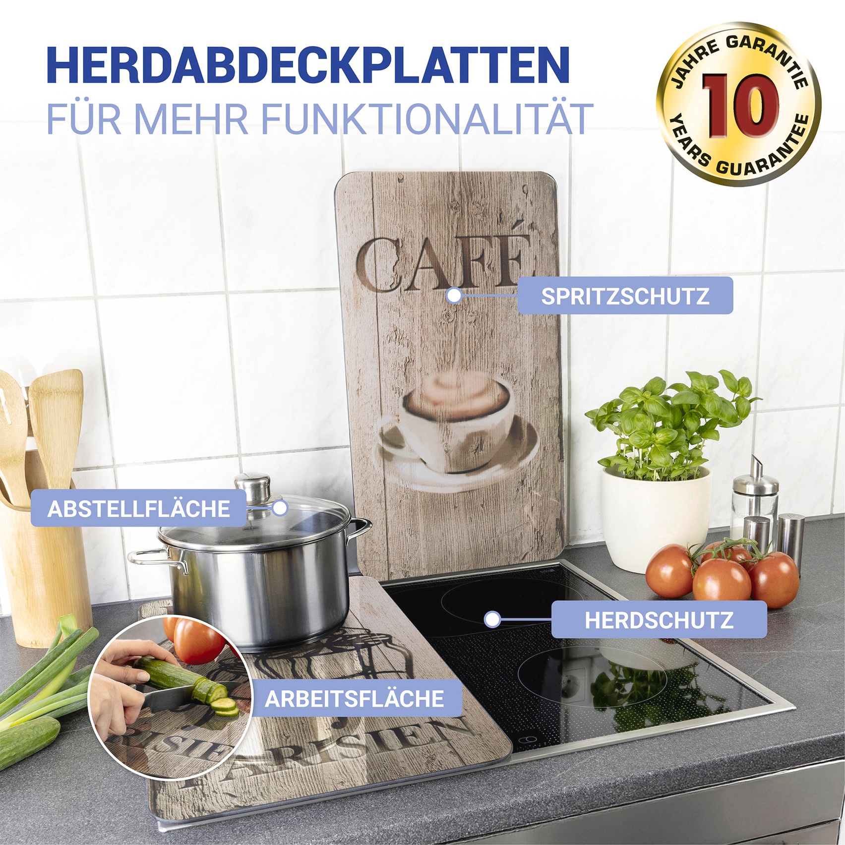 WENKO Herd-Abdeckplatte »Universal Modell Bistro«, (Set, 2 tlg.), Herdabdeckung für alle Herdarten, kratzfest, mit rutschfesten Füßen
