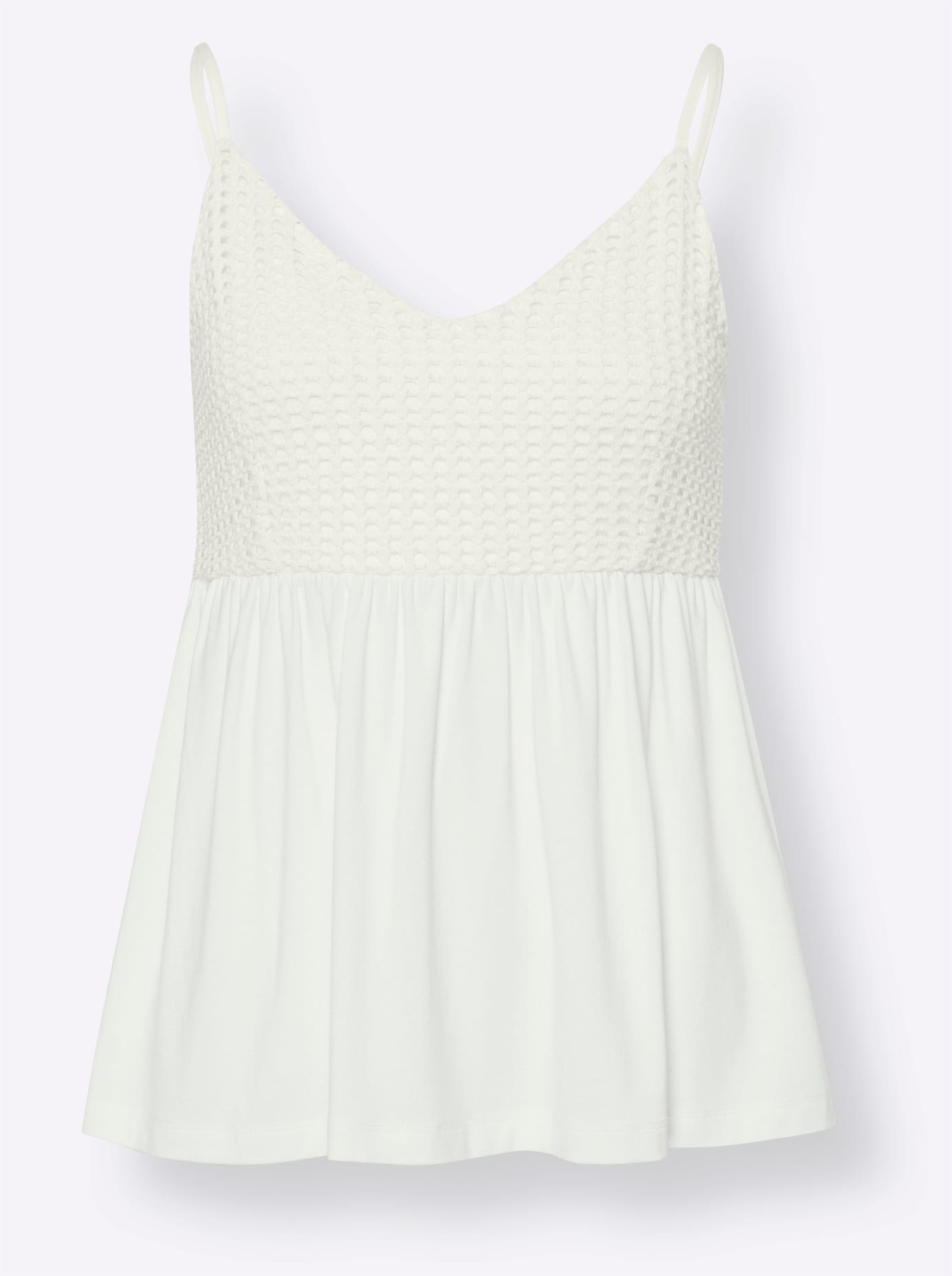 Shirttop HEINE, Damen, Gr. 42, beige (ecru), 95% Viskose, 5% Elasthan, unifarben, V-Ausschnitt, Tops Shirttop 3