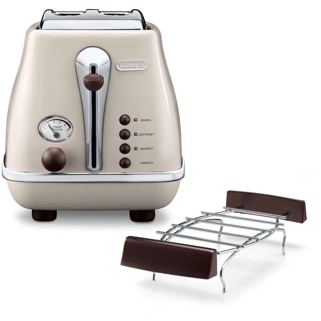 De'Longhi Toaster »Incona Vintage »CTOV 2103.BG««, 2 kurze Schlitze, 900 W, im Retro Look, cremefarben