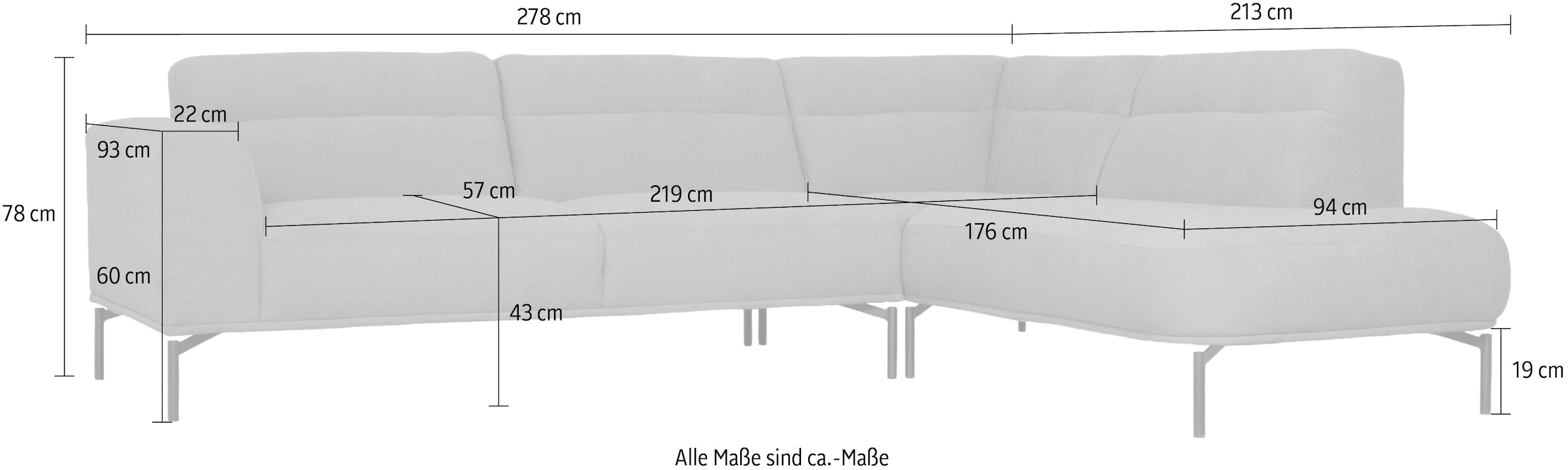 OTTO home Ecksofa »Nennor, weiches Chenille« Breite 278 cm, Wellenunterfederung, schwarze Metallfüße