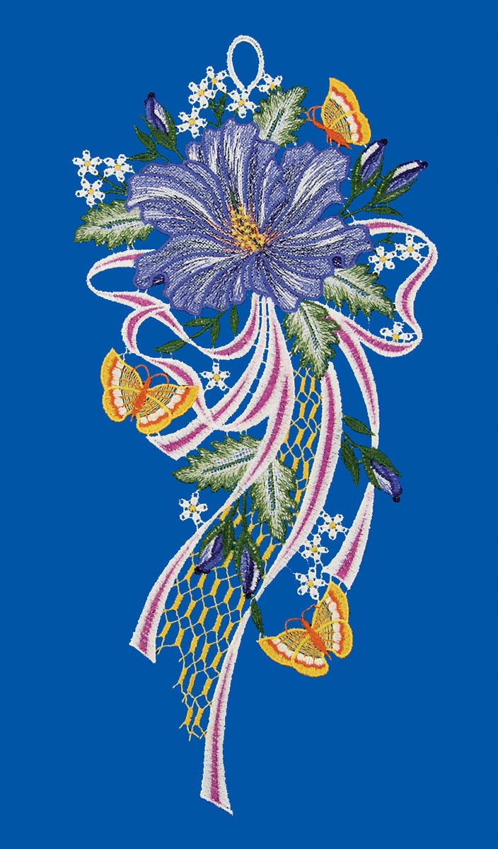 W. Reuter & Sohn - Plauener Spitze® Fensterbild »Fensterbild "Hibiskusblüte" farbig«