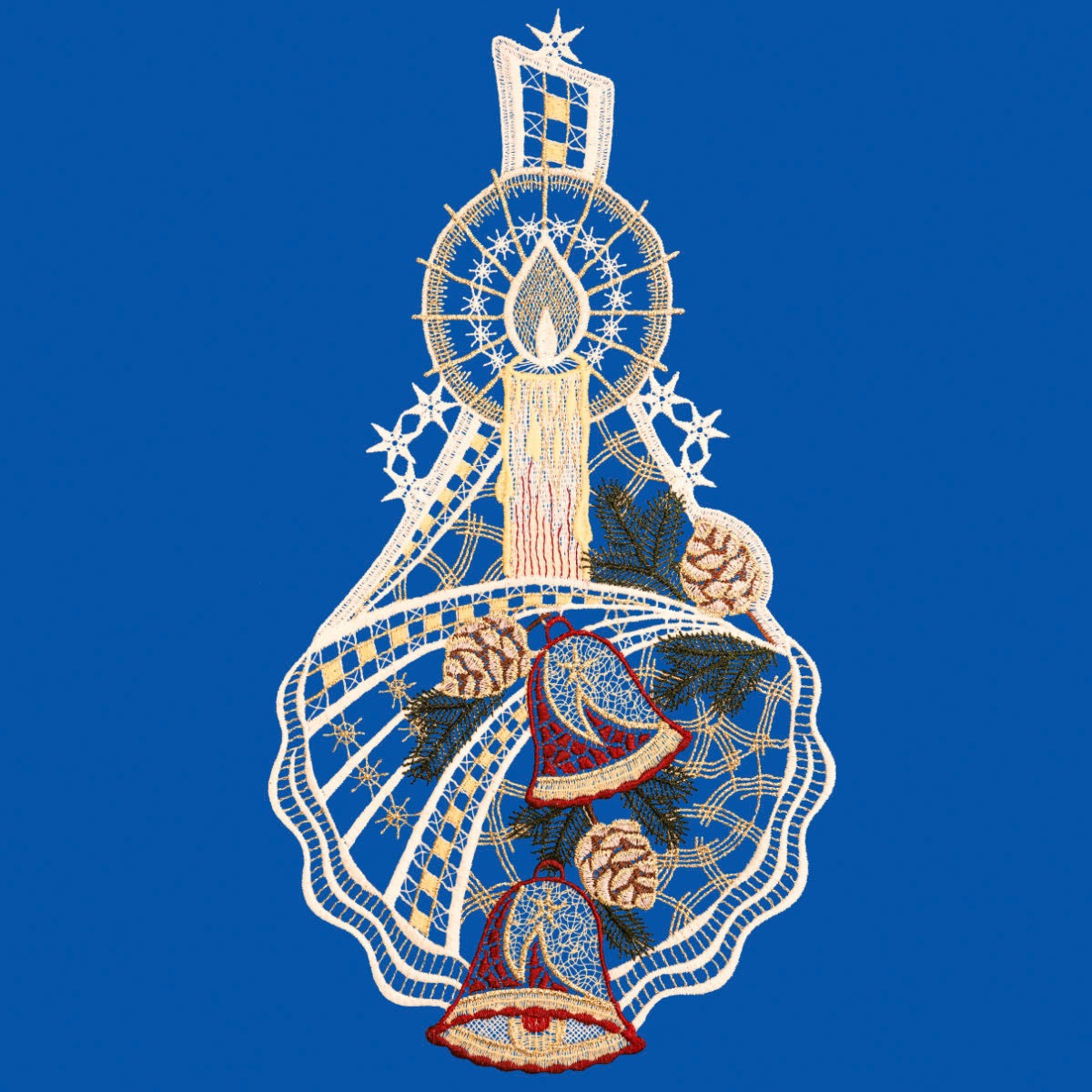 W. Reuter & Sohn - Plauener Spitze Fensterbild "Kerze und Glocken", Made in günstig online kaufen