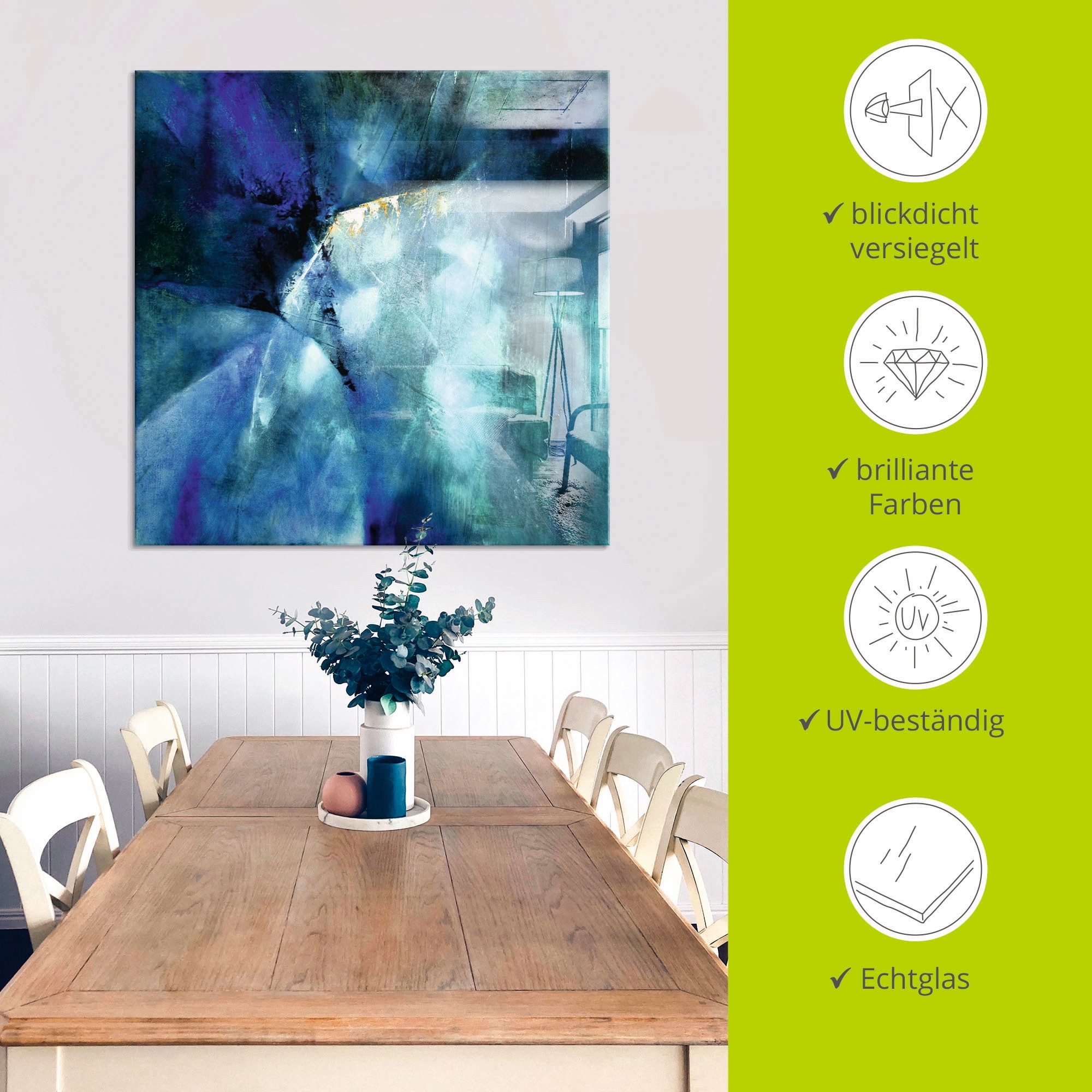 Artland Glasbild »Komposition in blau«, Gegenstandslos, (1 St.), in verschiedenen Größen