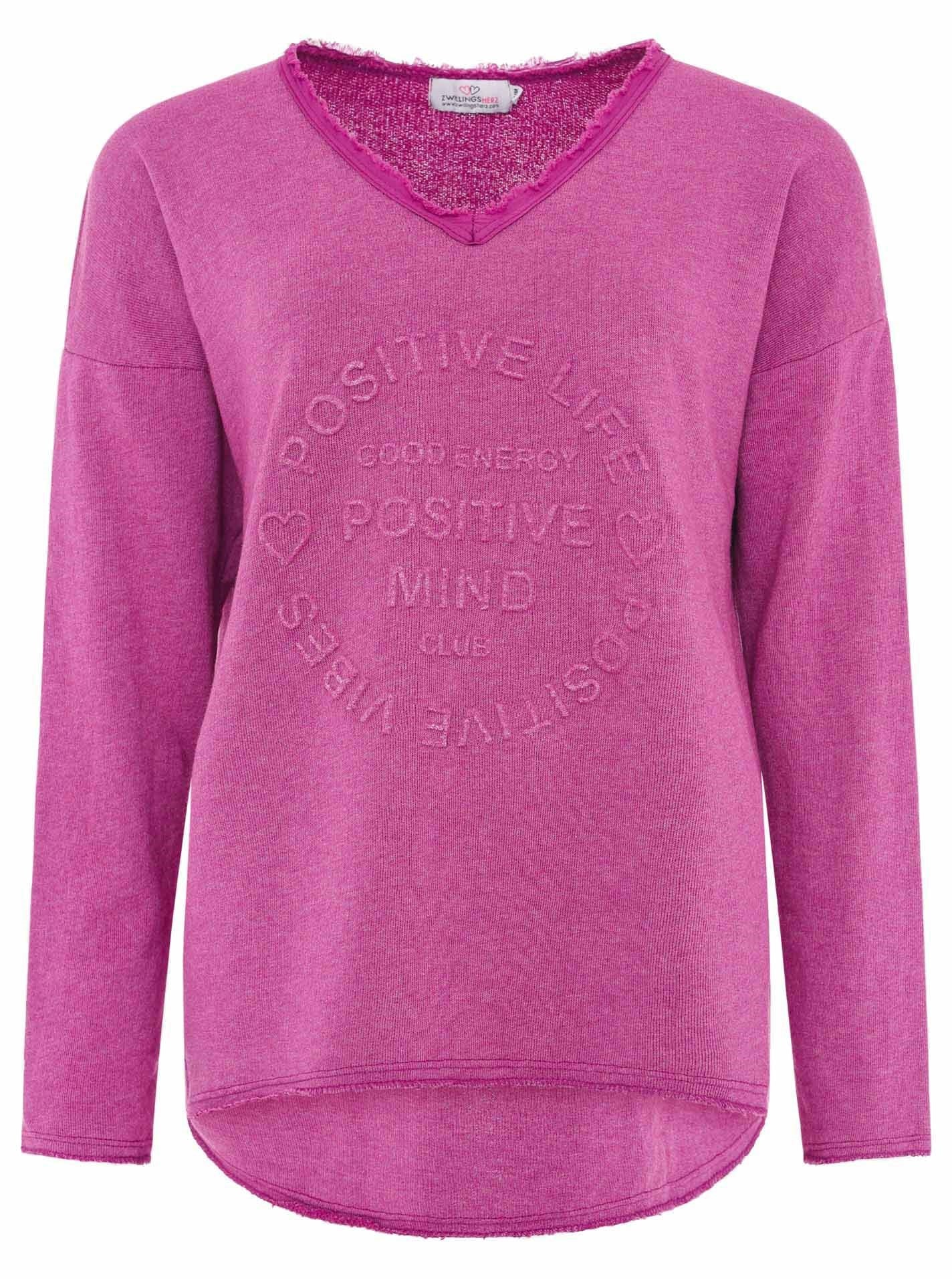 Zwillingsherz Sweatshirt »"Positive Mind"«, Mit V-Ausschnitt im Used Look und Stempeldruck
