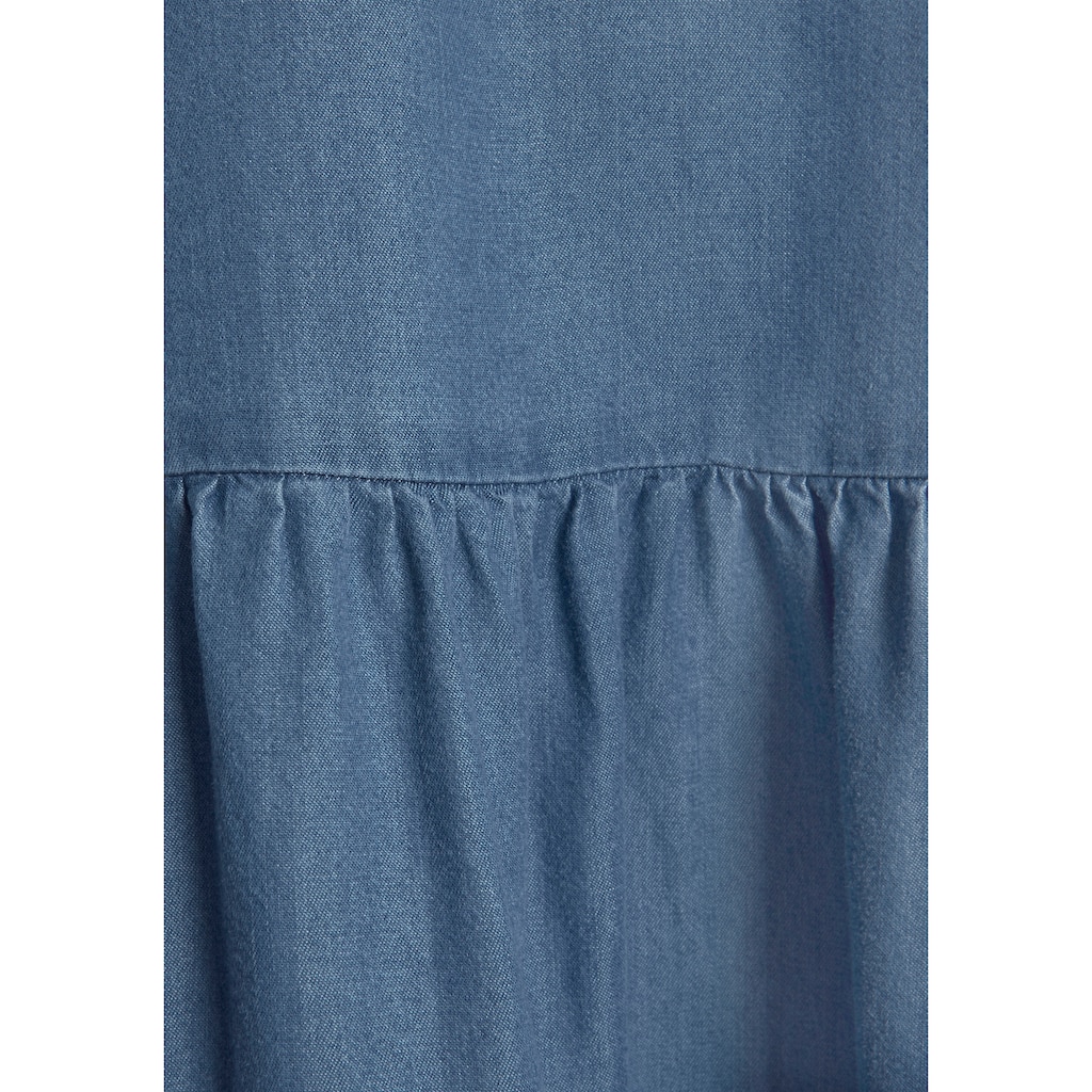 Damenmode Kleider LASCANA Jeanskleid, mit Rüsche am Kragen denim-blue