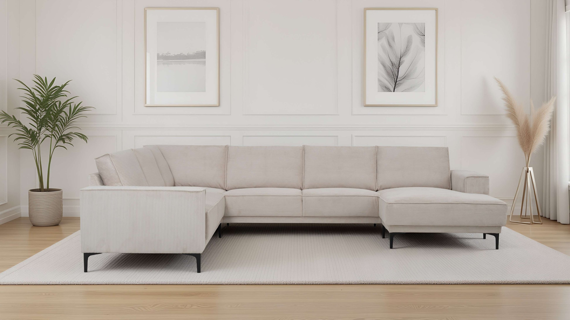 OTTO home Wohnlandschaft "OLAND Cord U-Form, XXL, B: 342 cm, Skandi-Design" Skandi-Design in Struktur, Flachgewebe, Luxus-Microfaser, Boucle